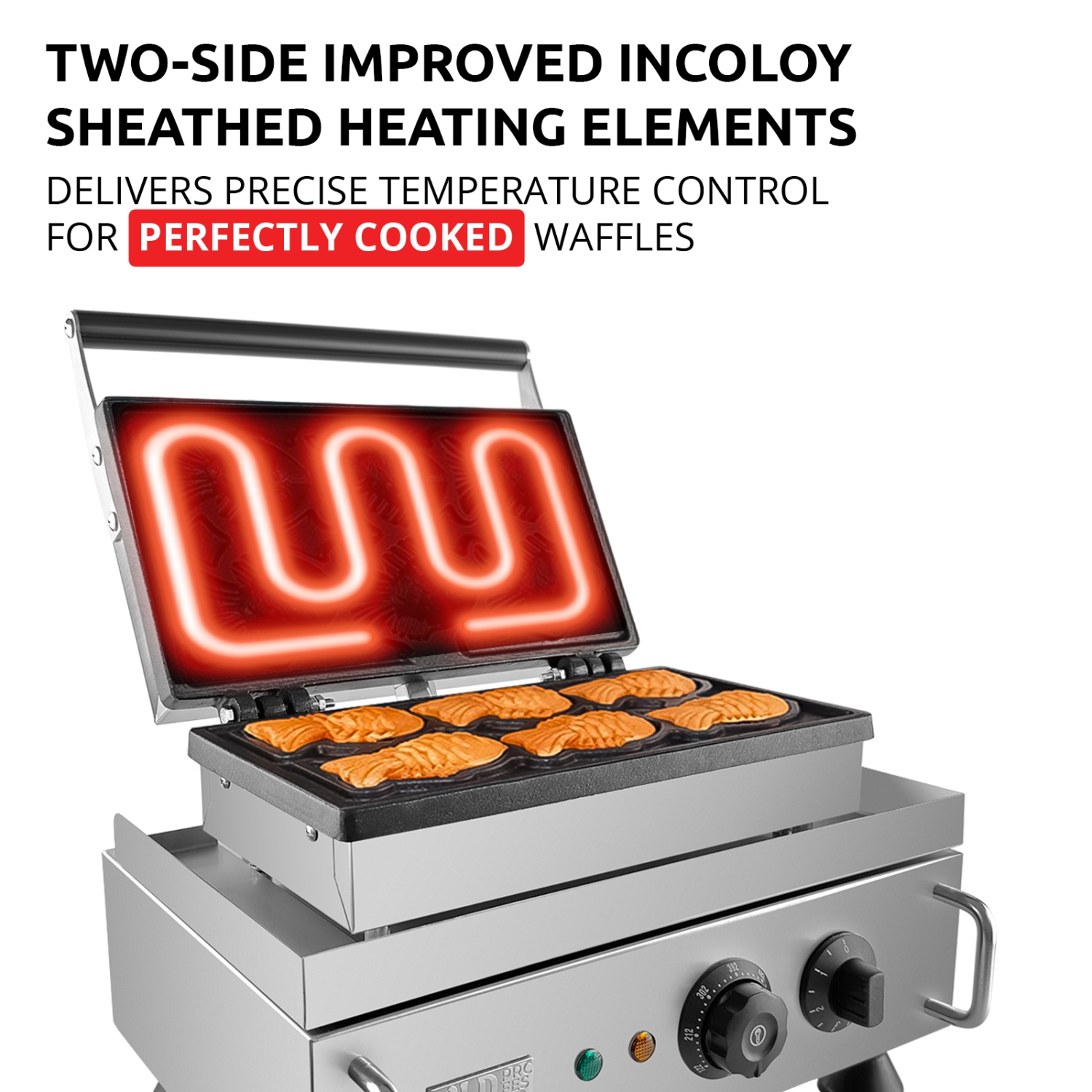 AP-536 Taiyaki Fish Waffle Maker | Fish Shaped Waffles Taiyaki Iron | Stainless Steel | 6 Small Fish Waffles | 110V