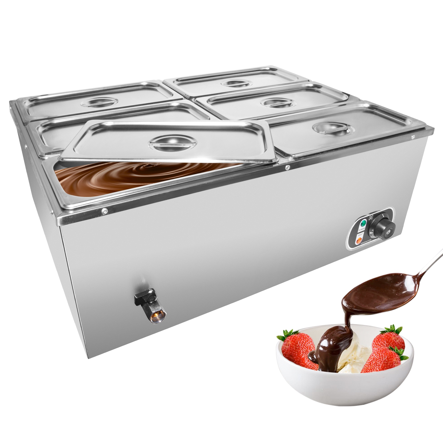 A-HB1V-6 Bain Marie Steam Warmer | Electric Buffet Food Warmer | 6 Tanks | 110V