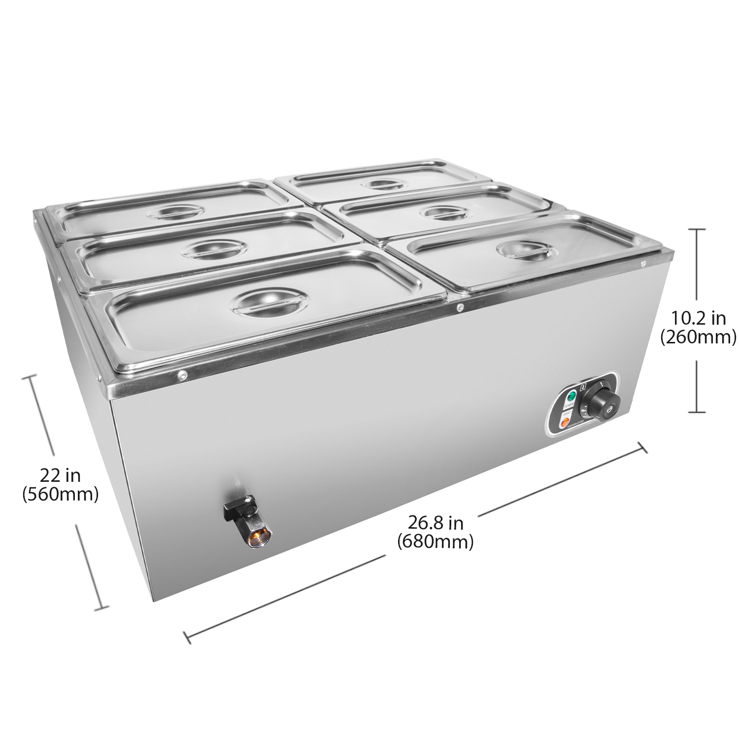 A-HB1V-6 Bain Marie Steam Warmer | Electric Buffet Food Warmer | 6 Tanks | 110V