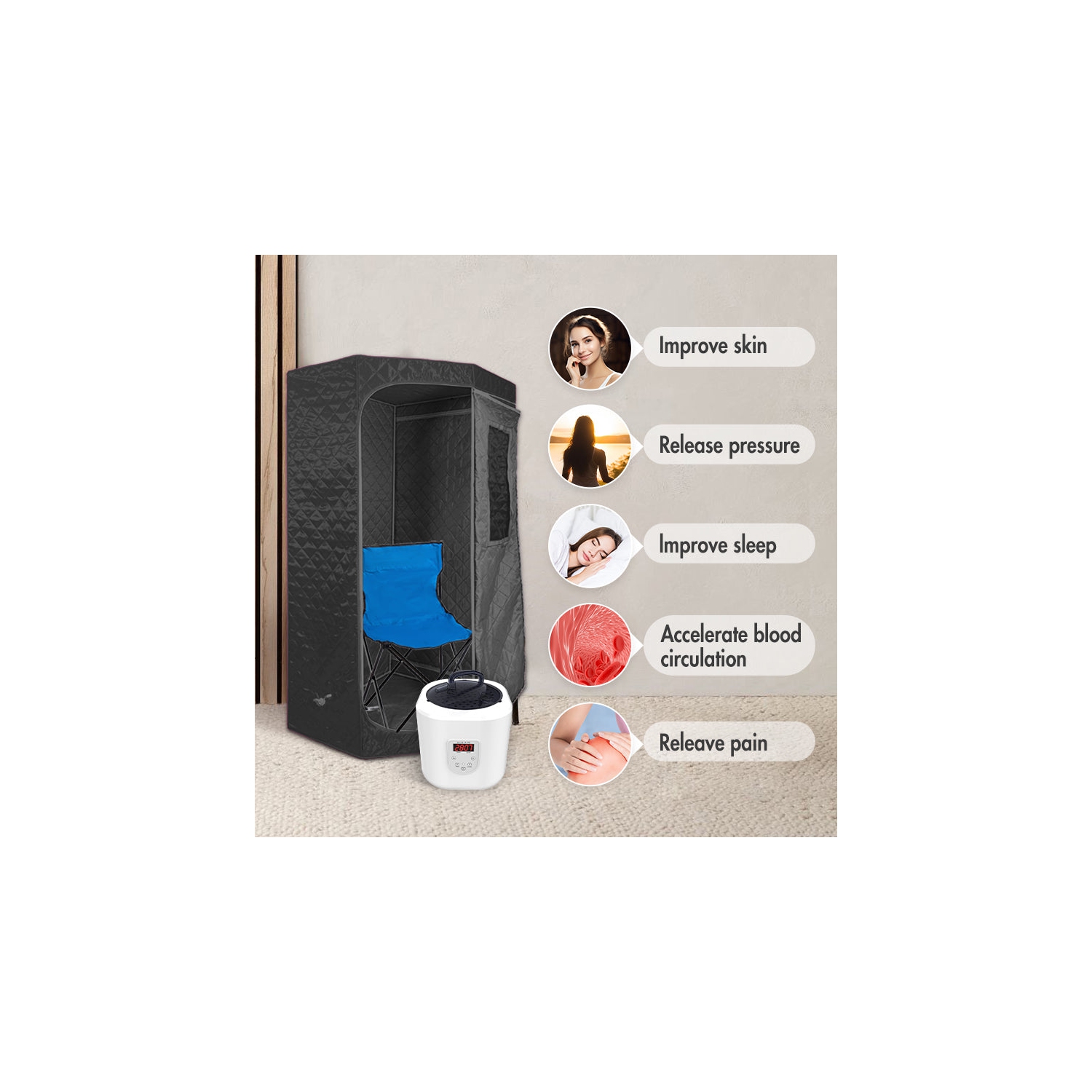 Blisspod Portable Personal Full Body 60 Min Rapid Steam Sauna | Pentagonal | 1600 Watts | 3.6L Stronger Steamer | 90X90X190cm