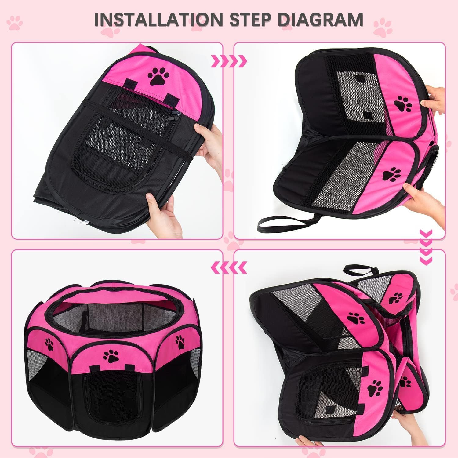 Portable Pet Playpen, Dog Playpen Foldable Pet Exercise Pen Tents Dog Kennel House Playground for Puppy Dog Yorkie Cat Bunny Indoor Outdoor Travel