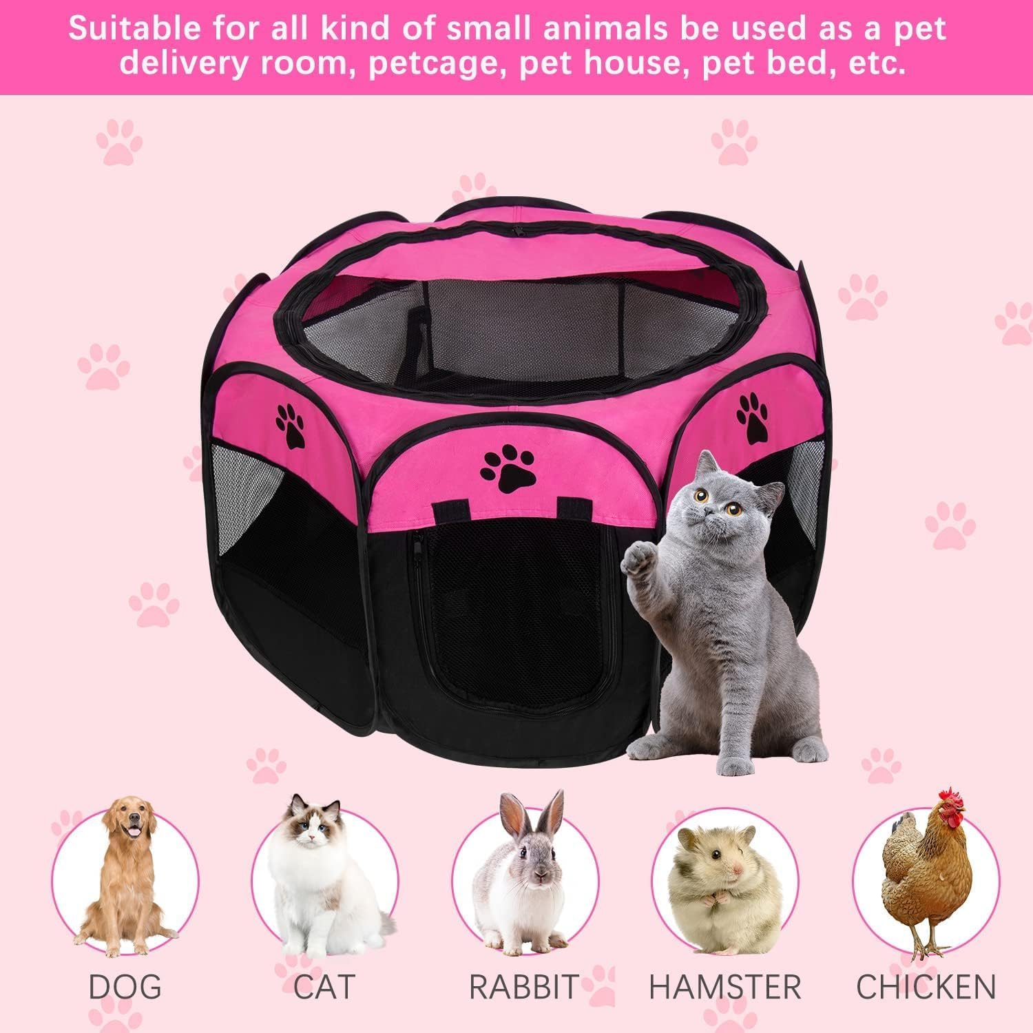 Portable Pet Playpen, Dog Playpen Foldable Pet Exercise Pen Tents Dog Kennel House Playground for Puppy Dog Yorkie Cat Bunny Indoor Outdoor Travel