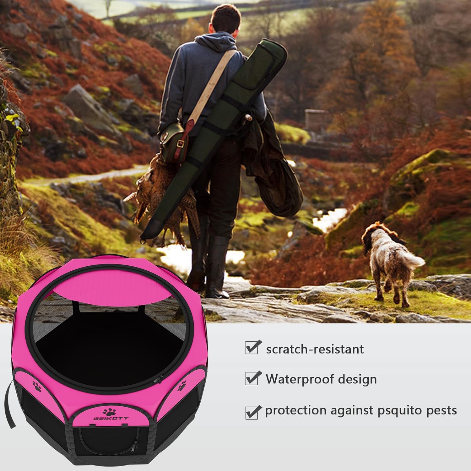 Portable Pet Playpen, Dog Playpen Foldable Pet Exercise Pen Tents Dog Kennel House Playground for Puppy Dog Yorkie Cat Bunny Indoor Outdoor Travel