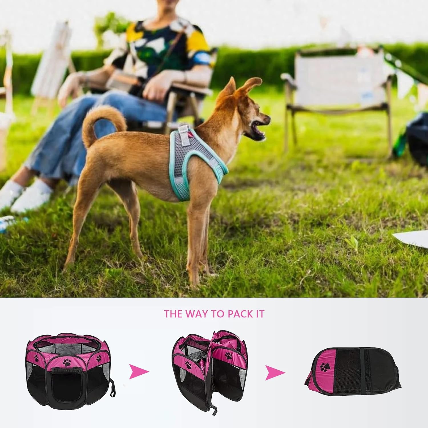 Portable Pet Playpen, Dog Playpen Foldable Pet Exercise Pen Tents Dog Kennel House Playground for Puppy Dog Yorkie Cat Bunny Indoor Outdoor Travel