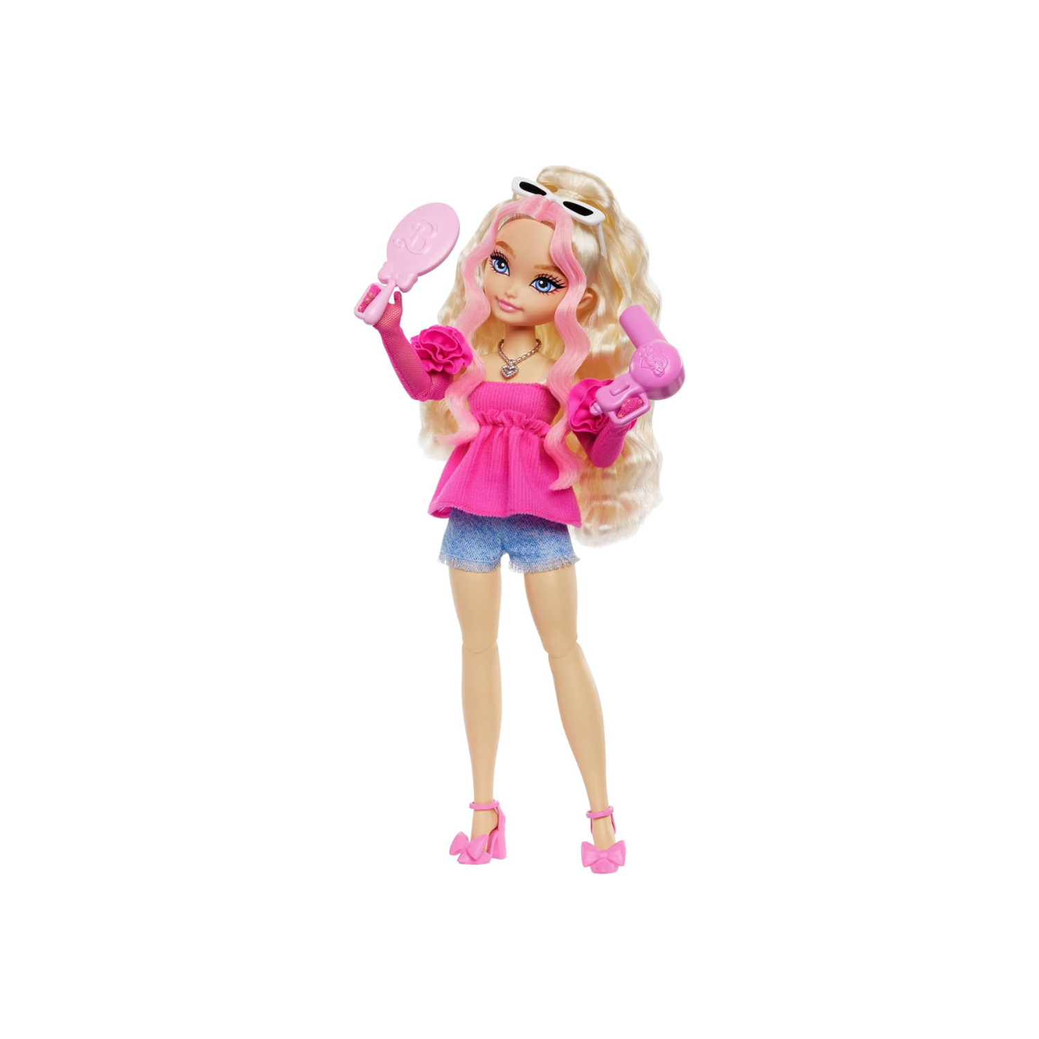 Barbie Dream Besties Doll & Accessories Playset, Barbie “Malibu” Posable Fashion Doll with Wavy Blonde Hair, 11 Makeup & Hair Themed Pieces