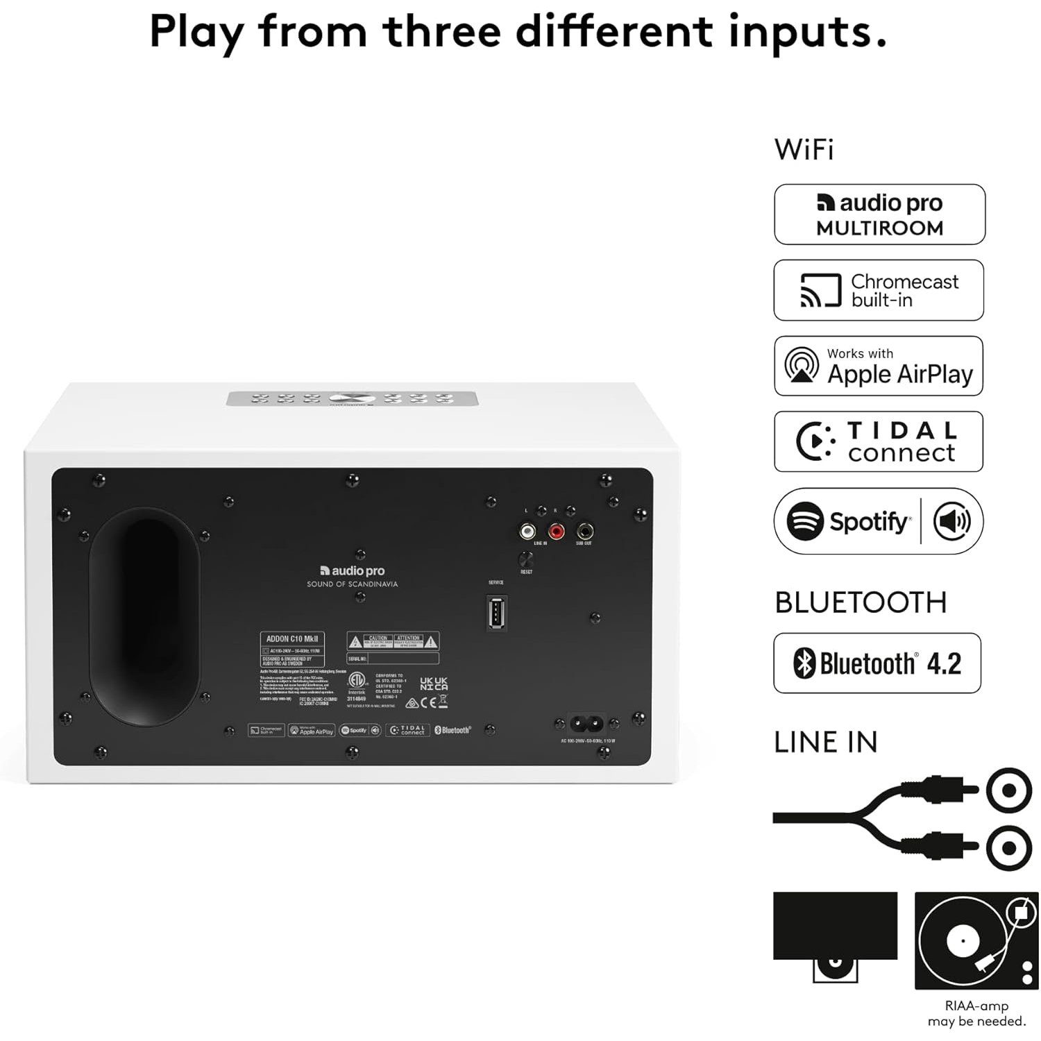 Audio Pro C10 MKII Haut-parleur sans fil supplémentaire&nbsp;: Son haute fidélité, Bluetooth, Wi-Fi, AirPlay 2, Chromecast, Spotify Connect,