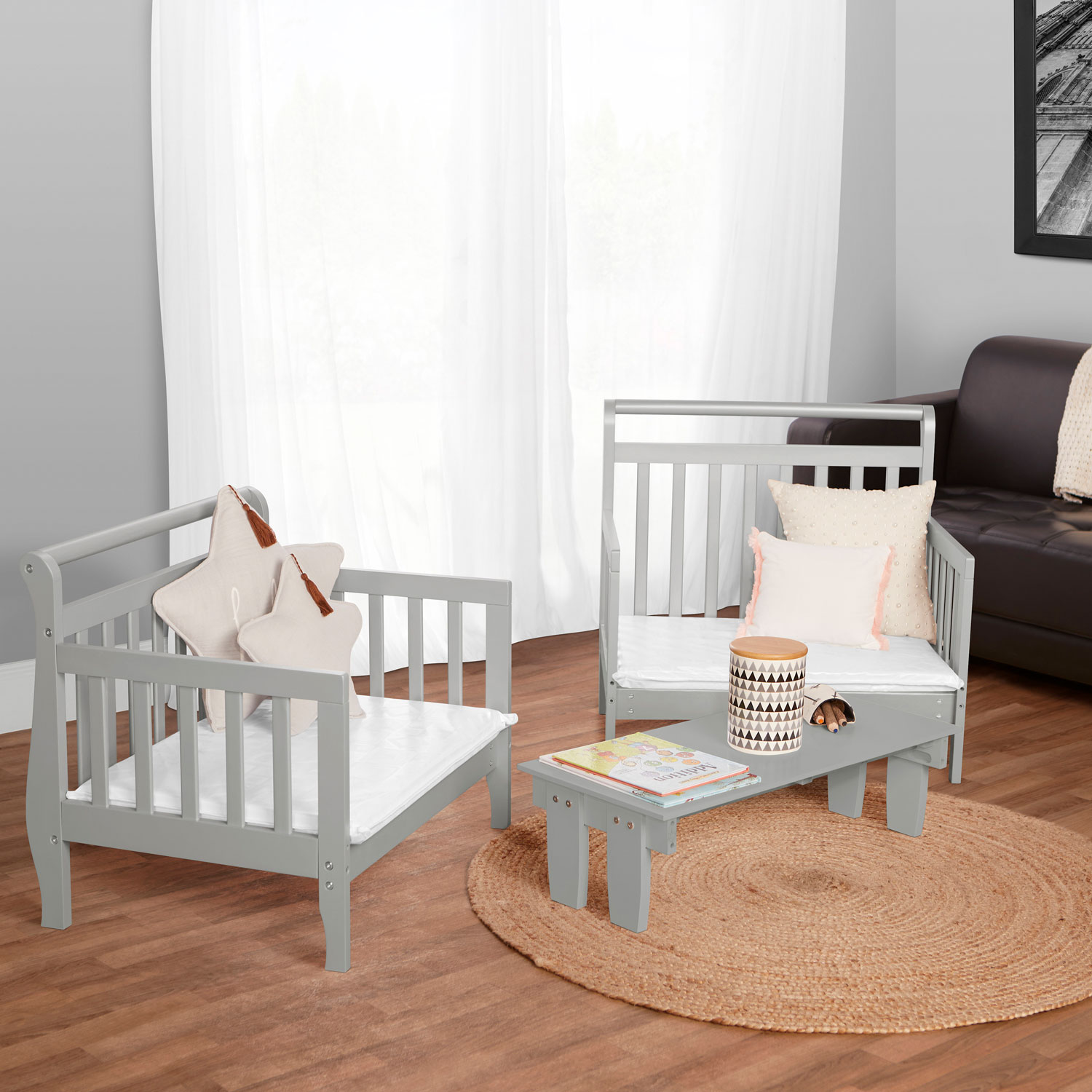 Lit d'enfant transformable 3-en-1 Emma de Dream On Me - Jeune enfant - Gris acier