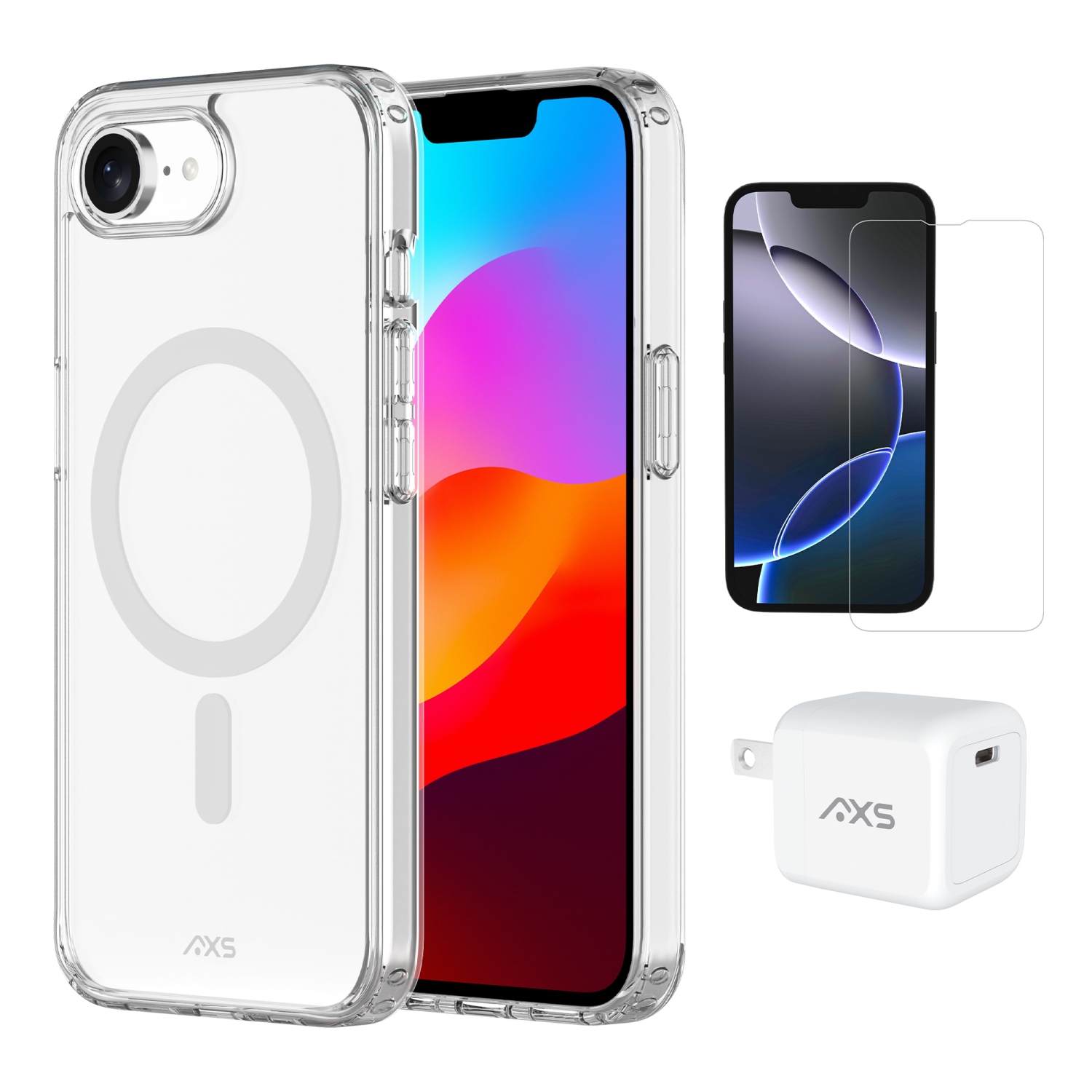 AXS Starter Kit bundle | Ultra Clear Case, Screen Protector and 30W Charger for iPhone SE 4