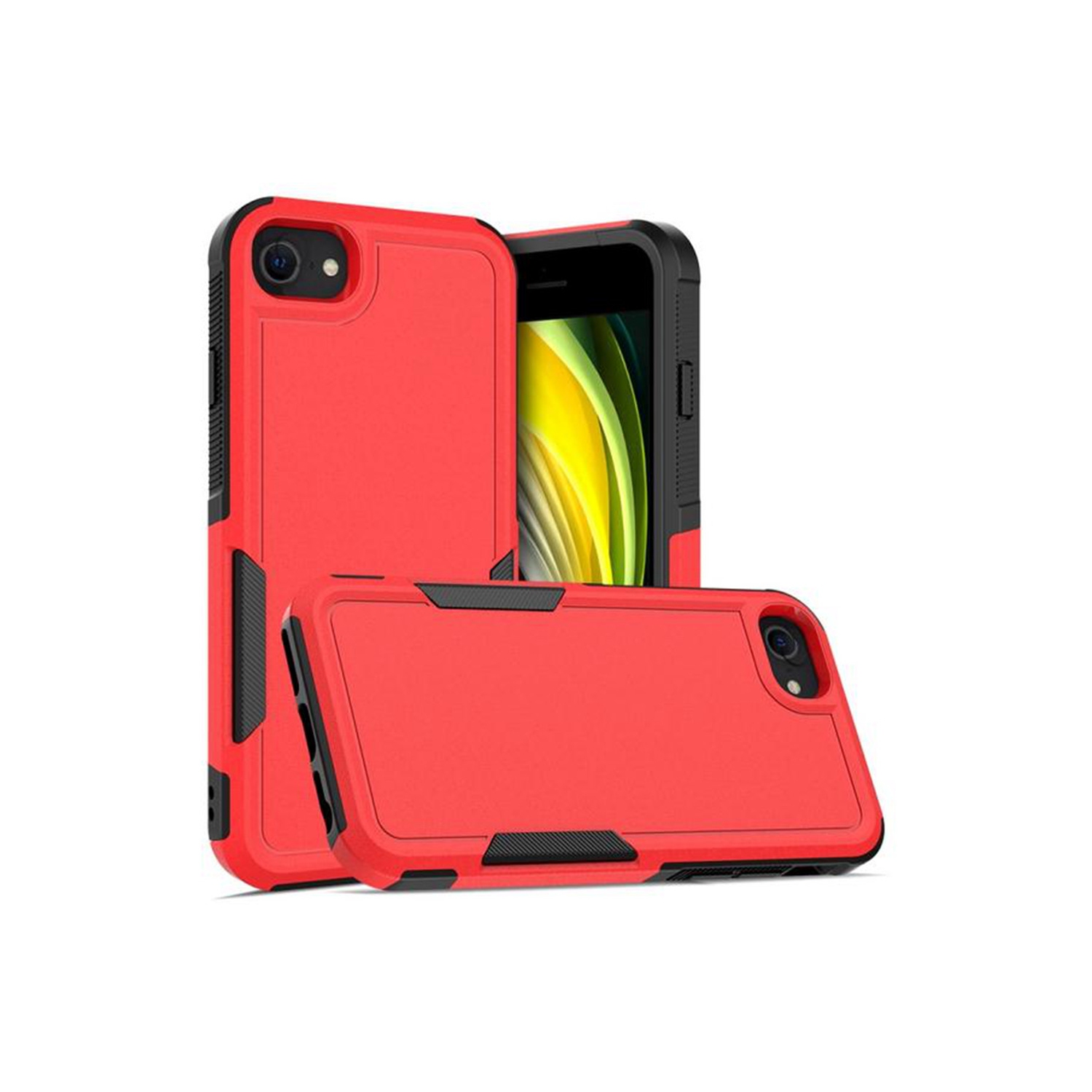 [CS] Étui rigide double couche robuste en caoutchouc avec pare-chocs pour iPhone 16e, rouge