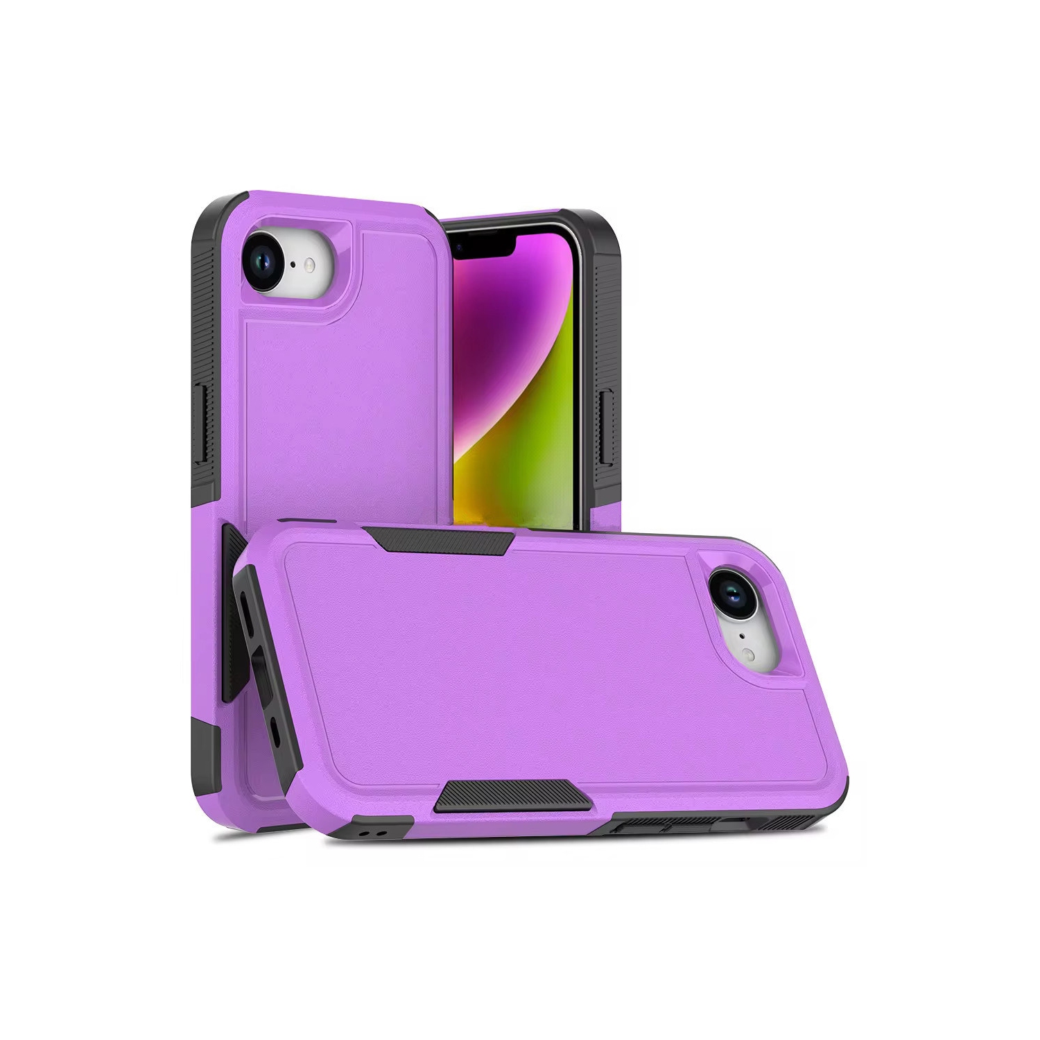 [CS] Dual Layers Heavy Duty Rubber Armor Bumper Hard Case Cover for iPhone 16e, Purple