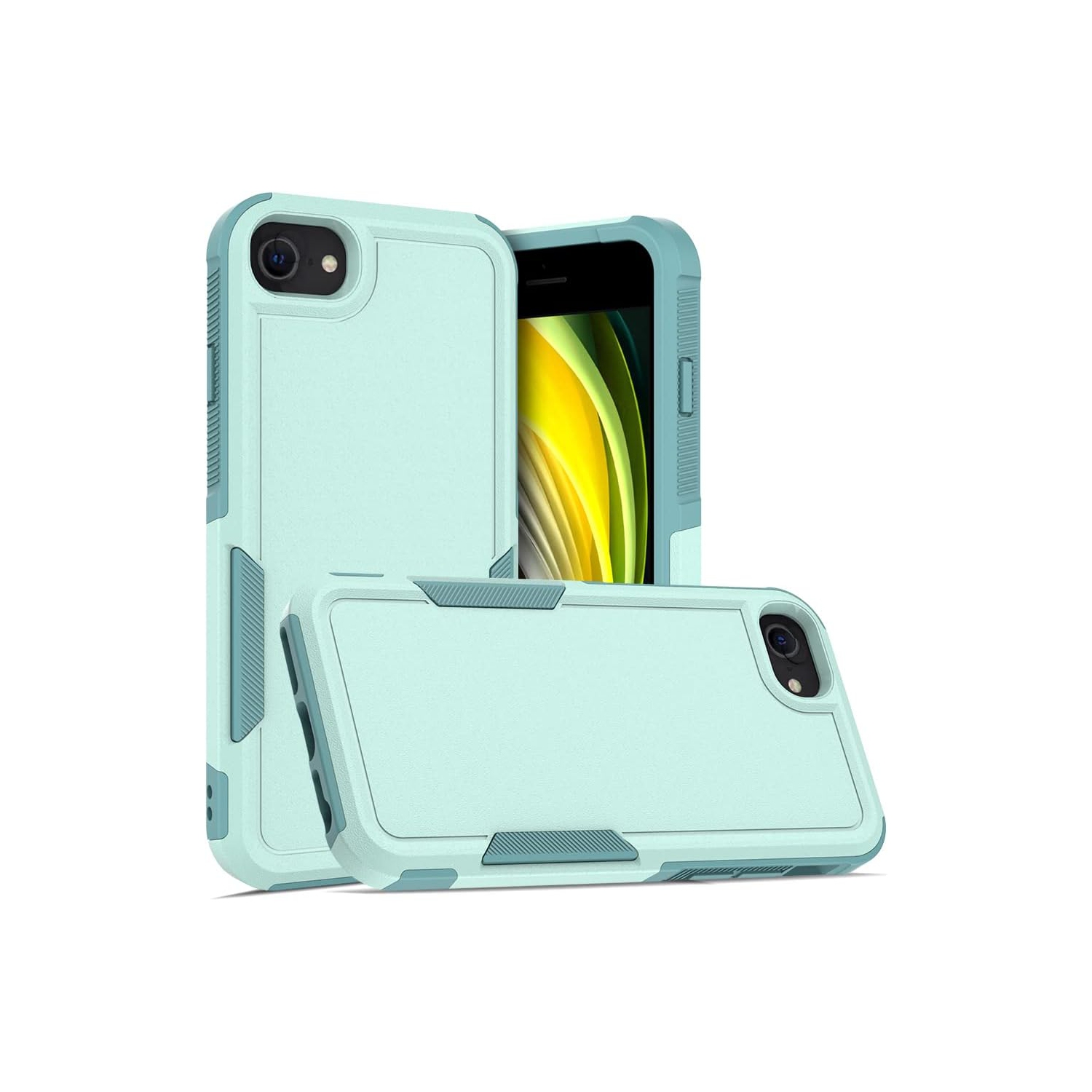 [CS] Dual Layers Heavy Duty Rubber Armor Bumper Hard Case Cover for iPhone 16e, Teal