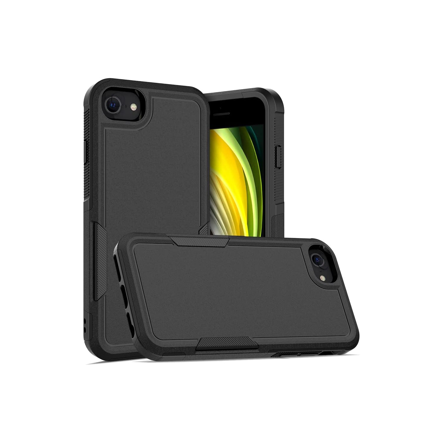 [CS] Dual Layers Heavy Duty Rubber Armor Bumper Hard Case Cover for iPhone 16e, Black