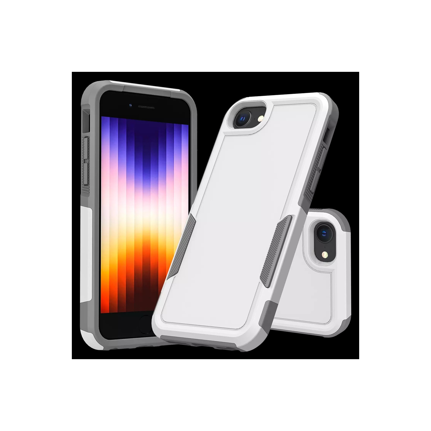 [CS] Dual Layers Heavy Duty Rubber Armor Bumper Hard Case Cover for iPhone 16e, White