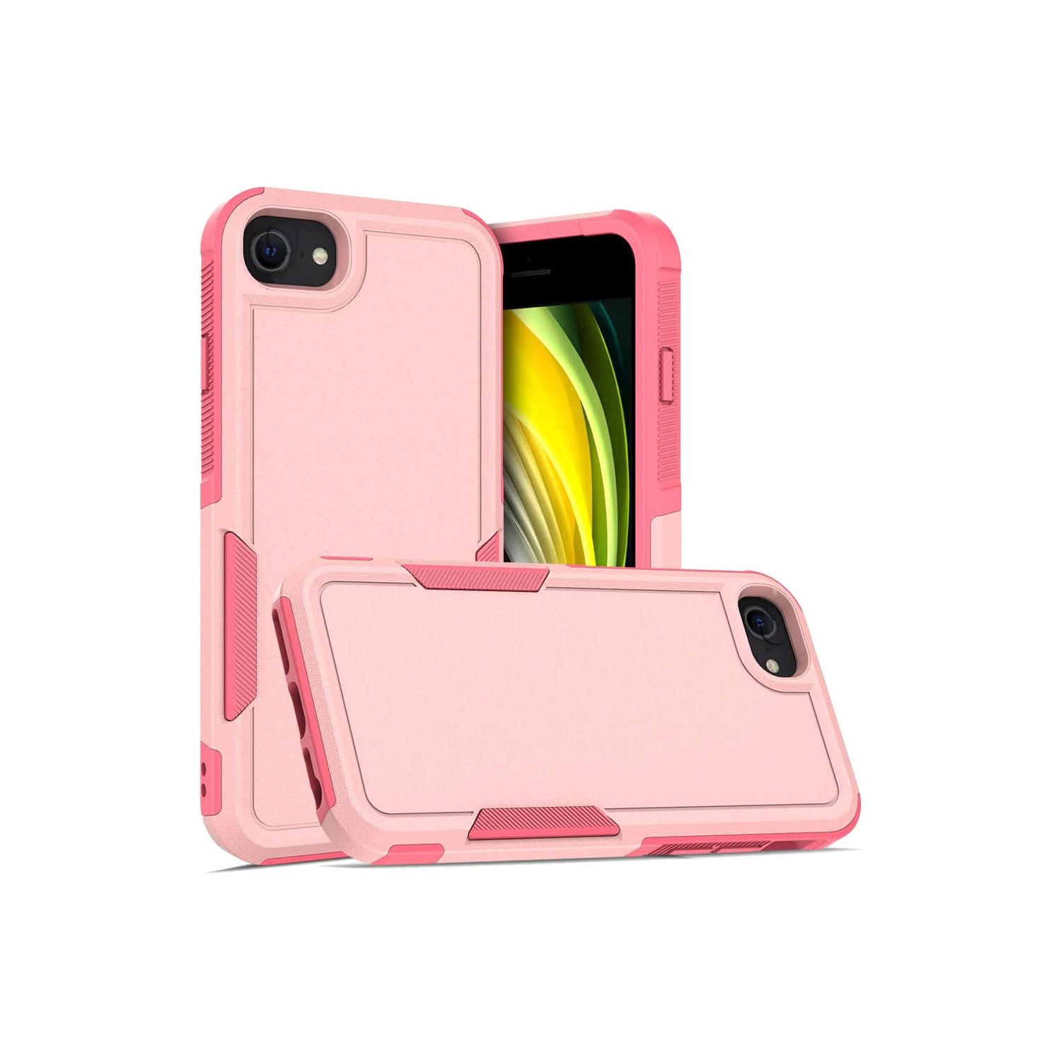 [CS] Étui rigide double couche robuste en caoutchouc avec pare-chocs pour iPhone 16e, rose pâle