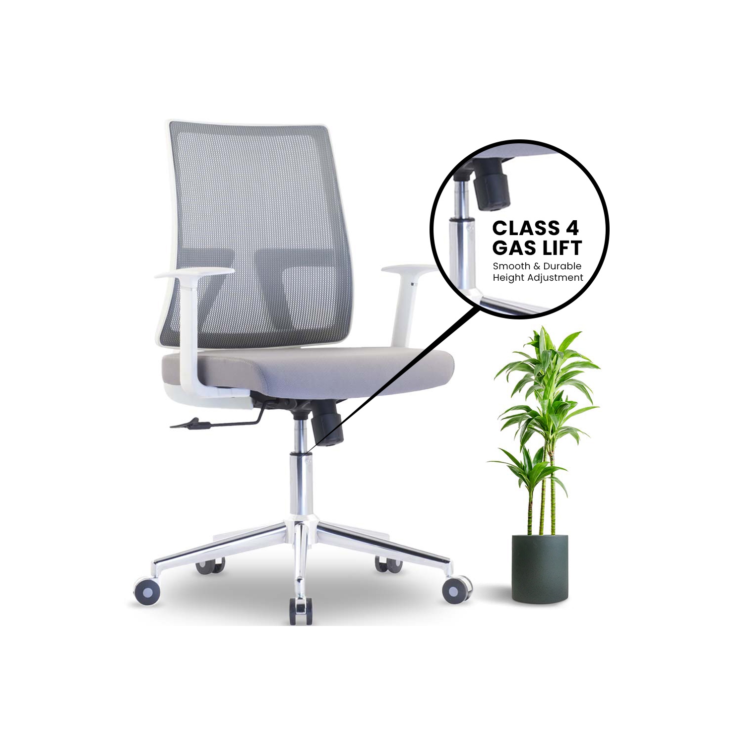 MotionGrey AeroMesh Ergonomic Office Chair-Comfy Airy Mesh Back Support with Adjustable Armrests-White Desk Computer Chairs Perfect for Home Gaming
