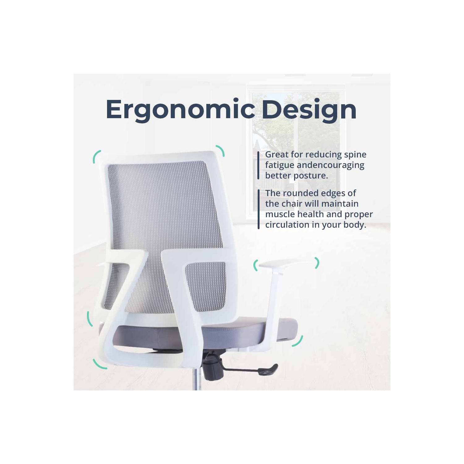 MotionGrey AeroMesh Ergonomic Office Chair-Comfy Airy Mesh Back Support with Adjustable Armrests-White Desk Computer Chairs Perfect for Home Gaming