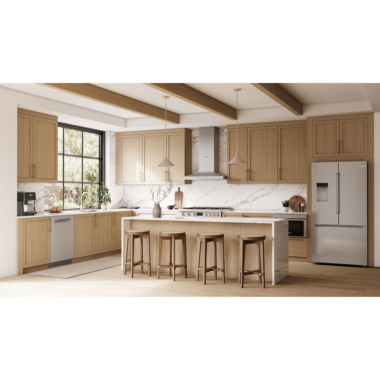 Réfrigérateur à deux portes 21,6 pi³ 36 po avec distributeur d'eau et de glaçons série 100 de Bosch - Inox