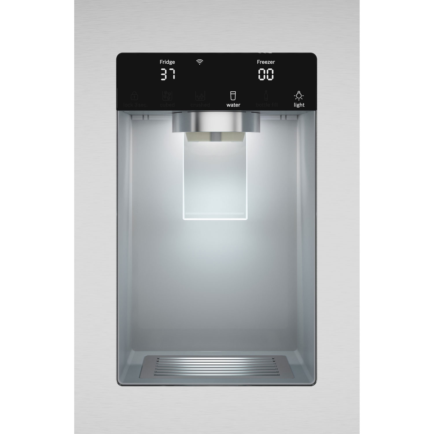 Réfrigérateur à deux portes 21,6 pi³ 36 po avec distributeur d'eau et de glaçons série 100 de Bosch - Inox