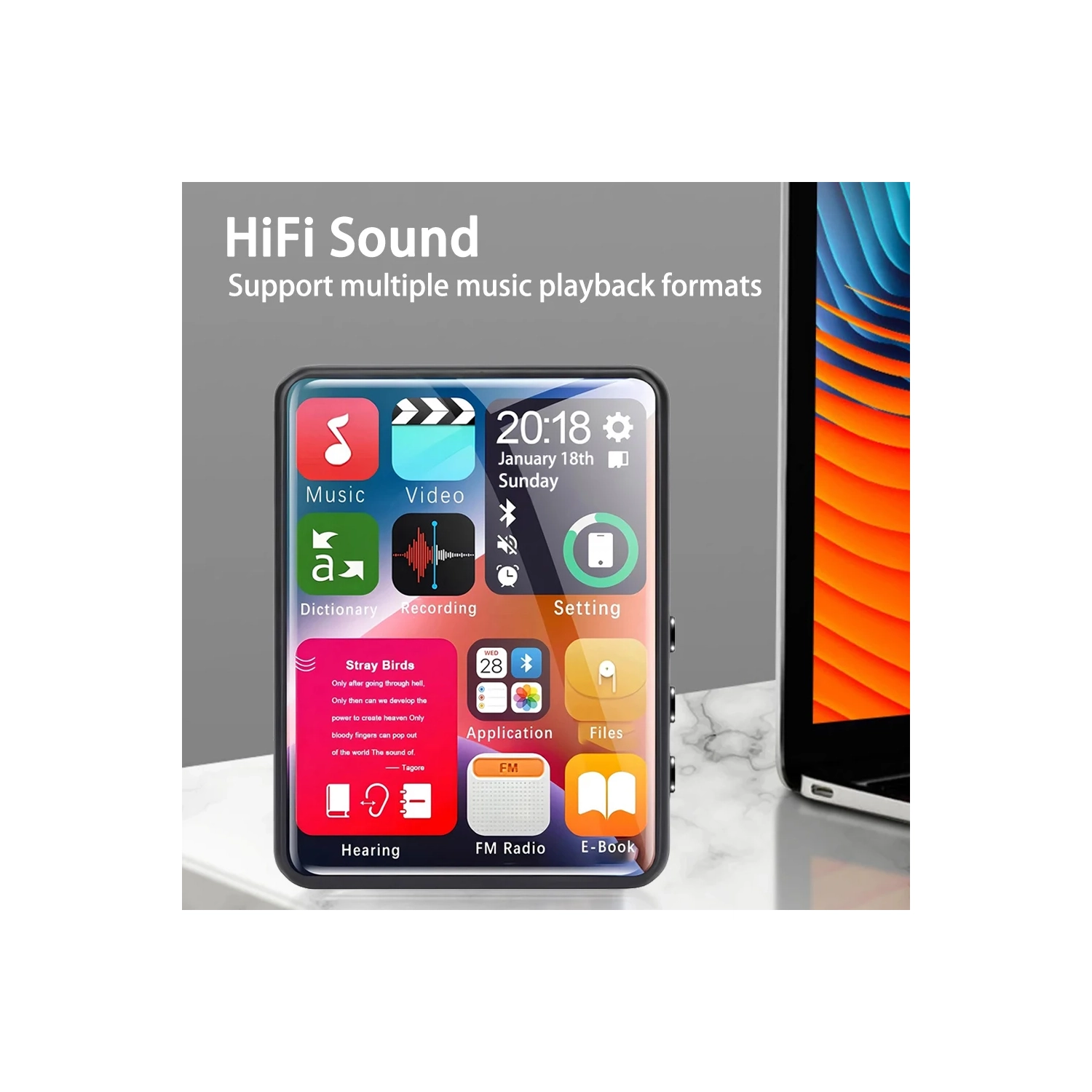 2.4-inch full-screen touchscreen MP3 player, mini Mp4 player with Bluetooth, 4 GB,HD, FM radio- Black