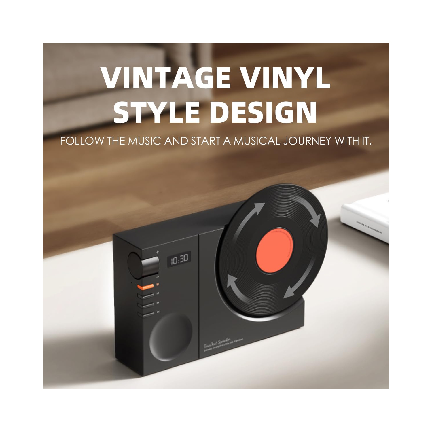 Retro Vinyl Record Player Style Bluetooth Speaker, Bass Enhancement Loud Volume Portable Speaker with Clock,for Office Home Decor Gifts- Black