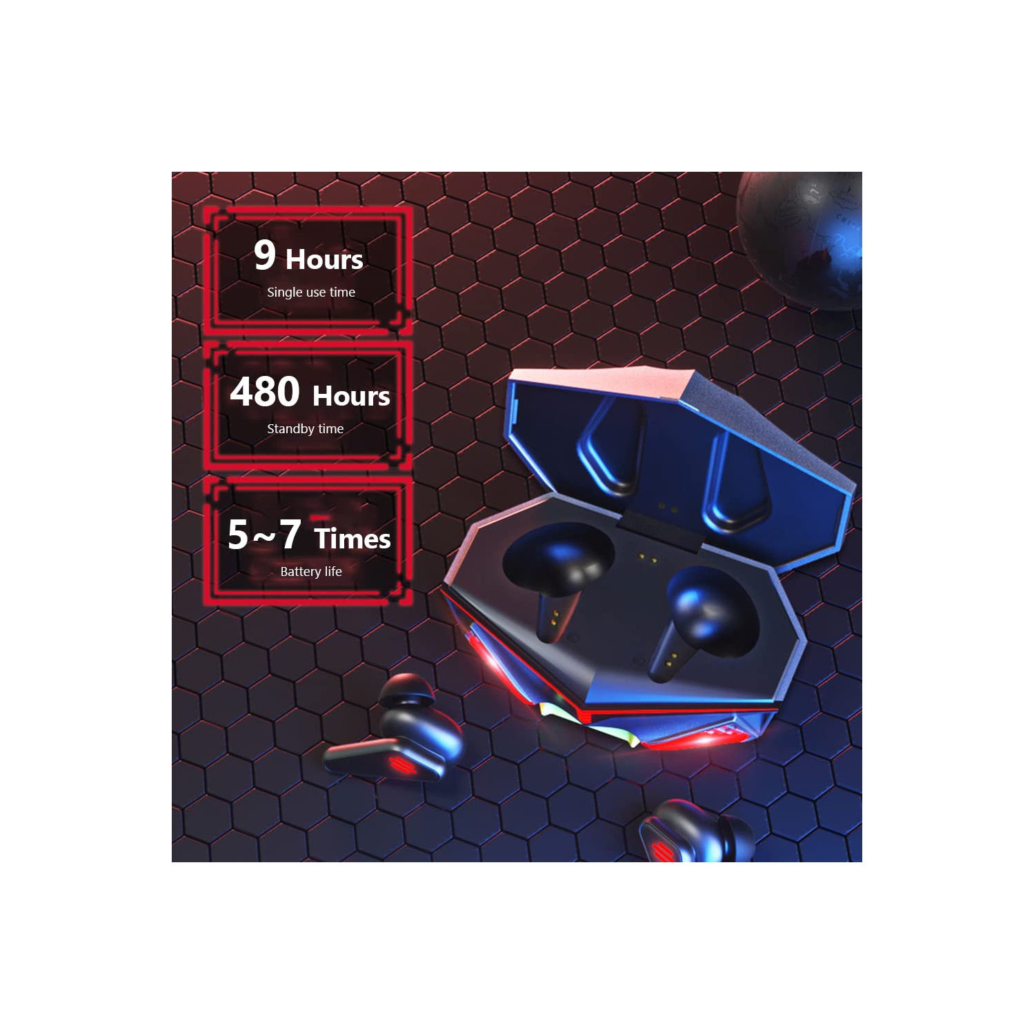 Écouteurs boutons de jeu sans fil, écouteurs de jeu sans fil avec étui de chargement et microphone intégré, écouteurs Bluetooth 5,1 à mode musique