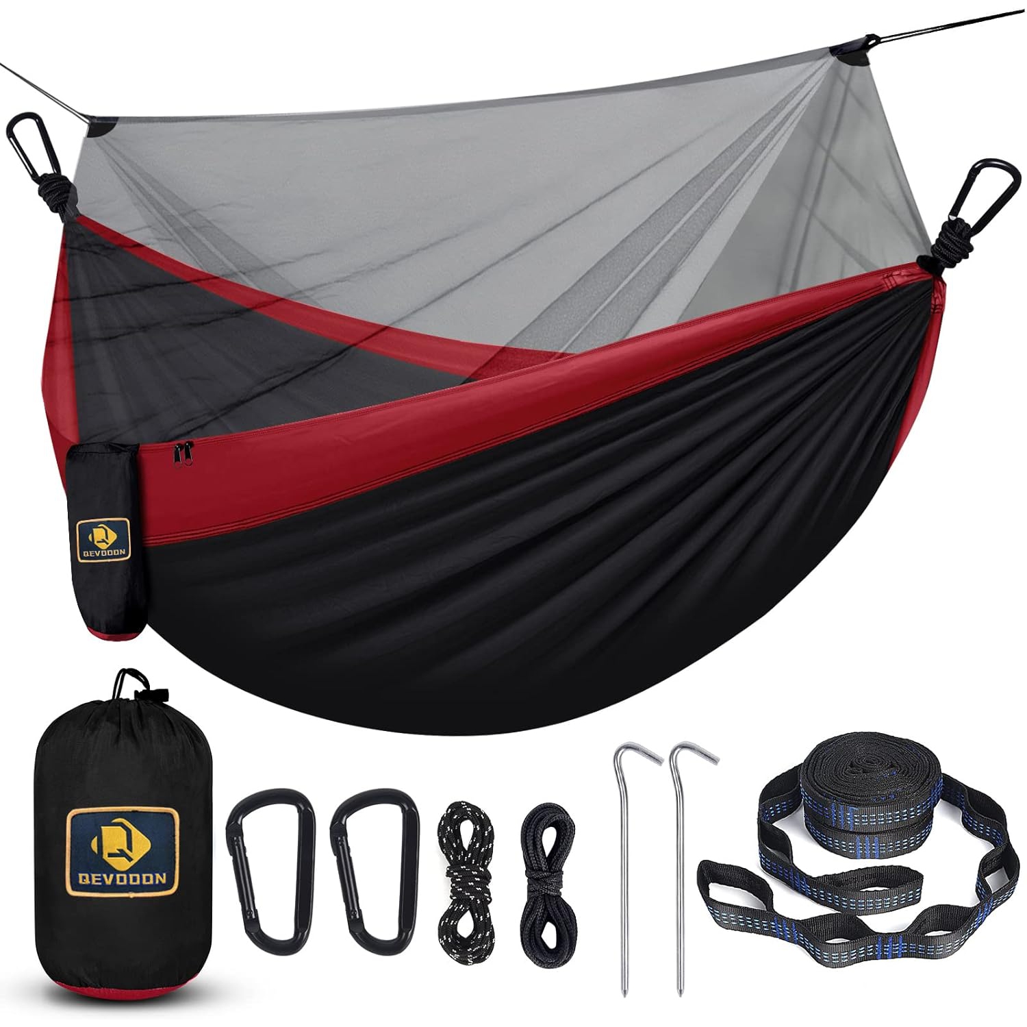 Hamac de camping avec filet, Hamacs de voyage légers avec courroies pour arbre, Hamac en nylon parachute pour le camping Sac à dos Randonnée sur la