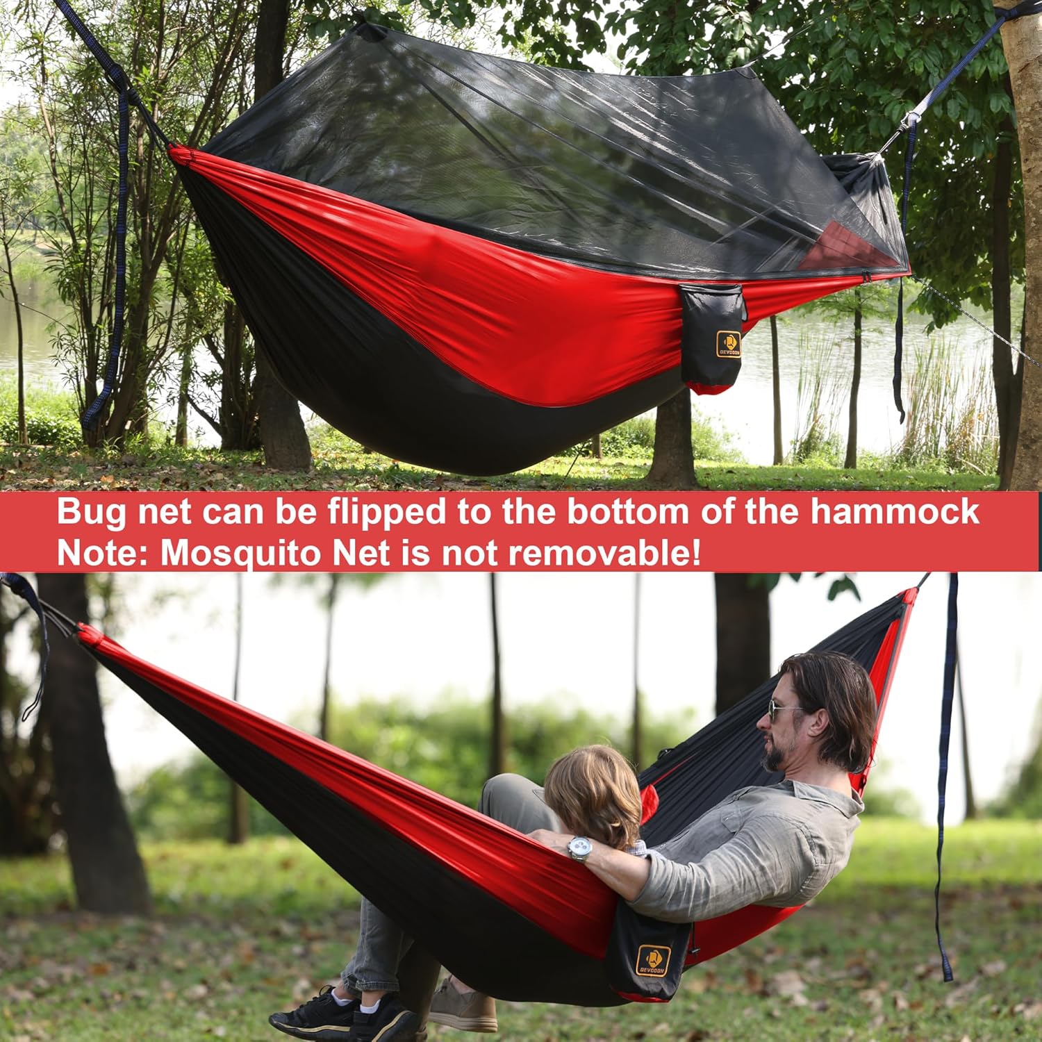 Hamac de camping avec filet, Hamacs de voyage légers avec courroies pour arbre, Hamac en nylon parachute pour le camping Sac à dos Randonnée sur la