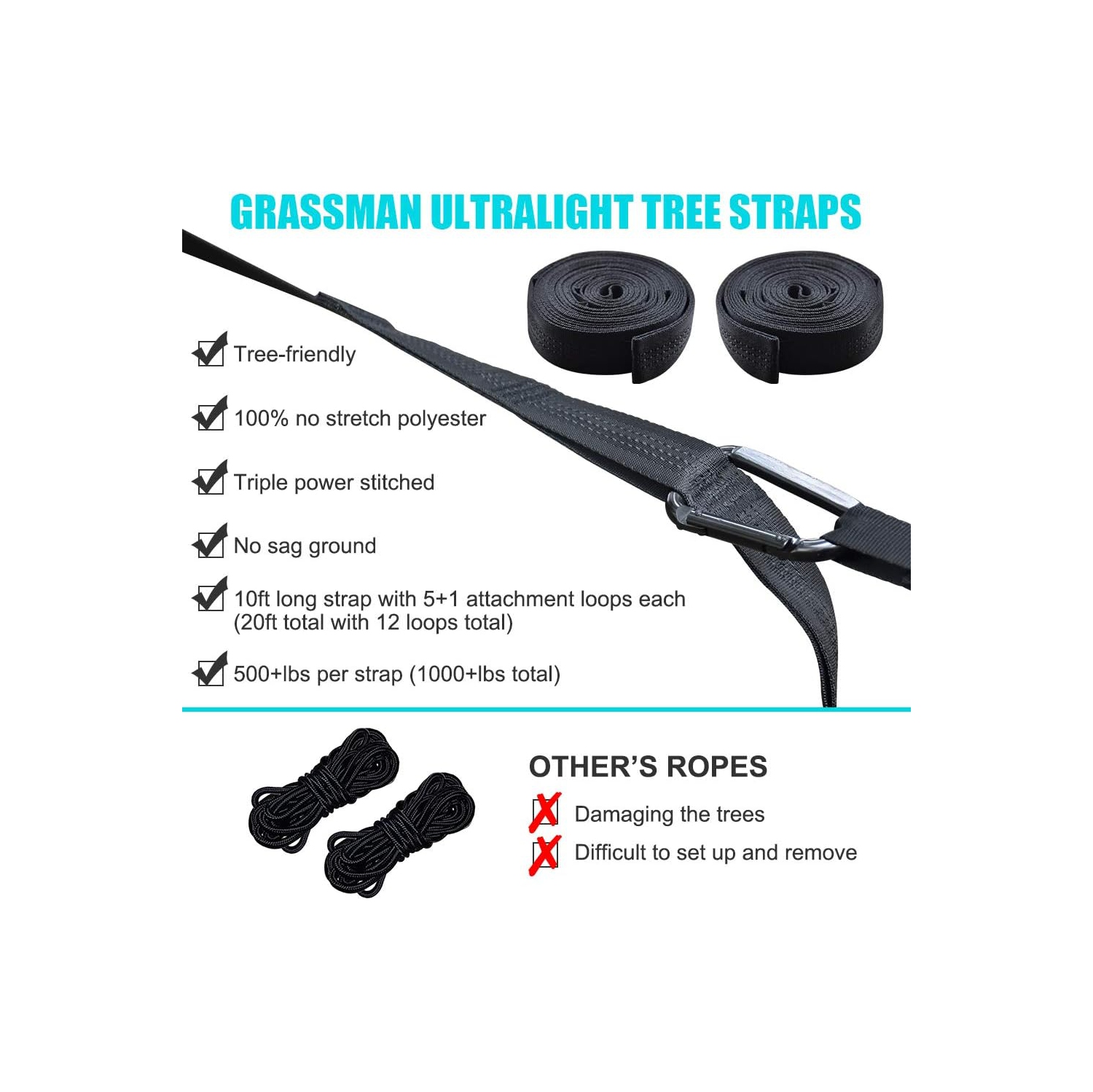 Camping Hammock Double & Single Portable Hammock with Tree Straps, Lightweight Nylon Parachute Hammocks for Camping, Backpacking, Hiking, Beach,Dark