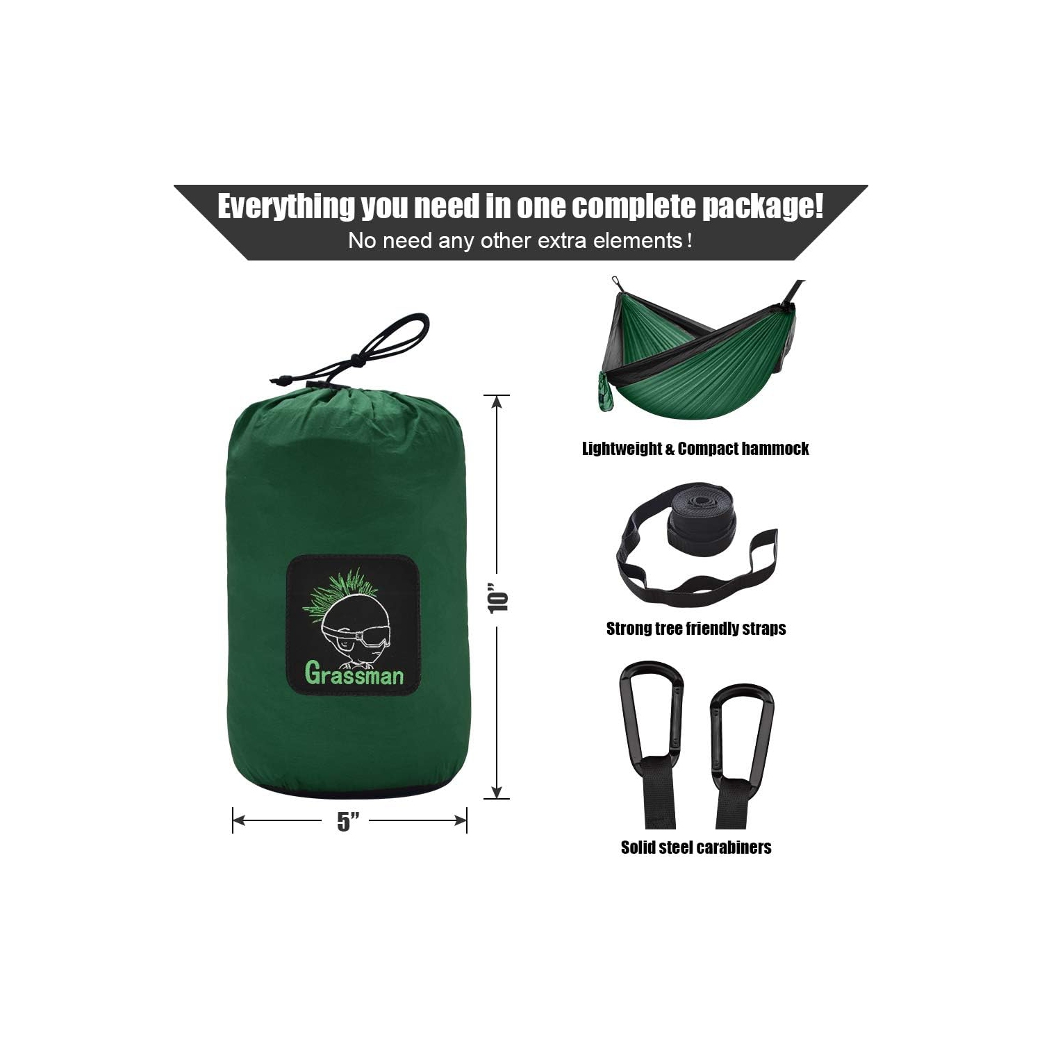 Camping Hammock Double & Single Portable Hammock with Tree Straps, Lightweight Nylon Parachute Hammocks for Camping, Backpacking, Hiking, Beach,Dark