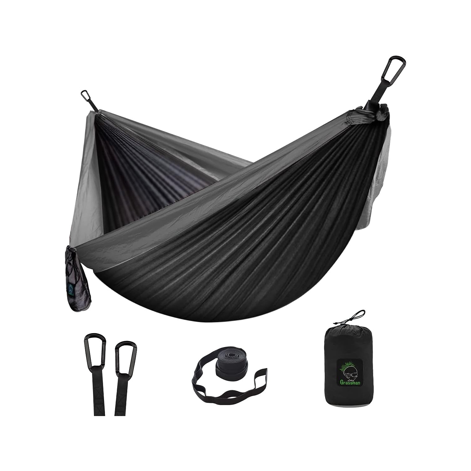 Camping Hammock Double & Single Portable Hammock with Tree Straps, Lightweight Nylon Parachute Hammocks for Camping, Backpacking, Hiking, Beach,Black