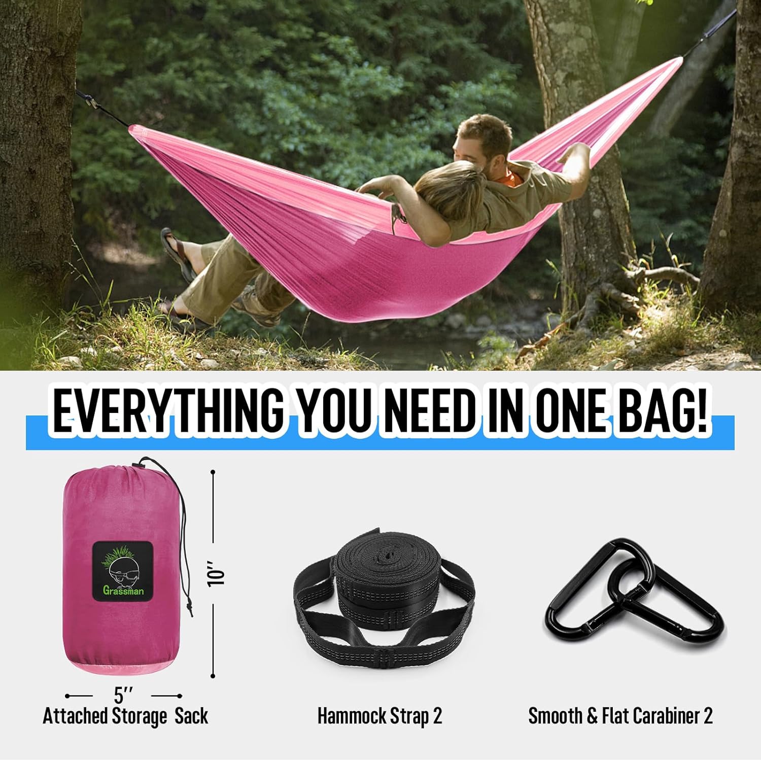 Camping Hammock Double & Single Portable Hammock with Tree Straps, Lightweight Nylon Parachute Hammocks for Camping, Backpacking, Hiking,