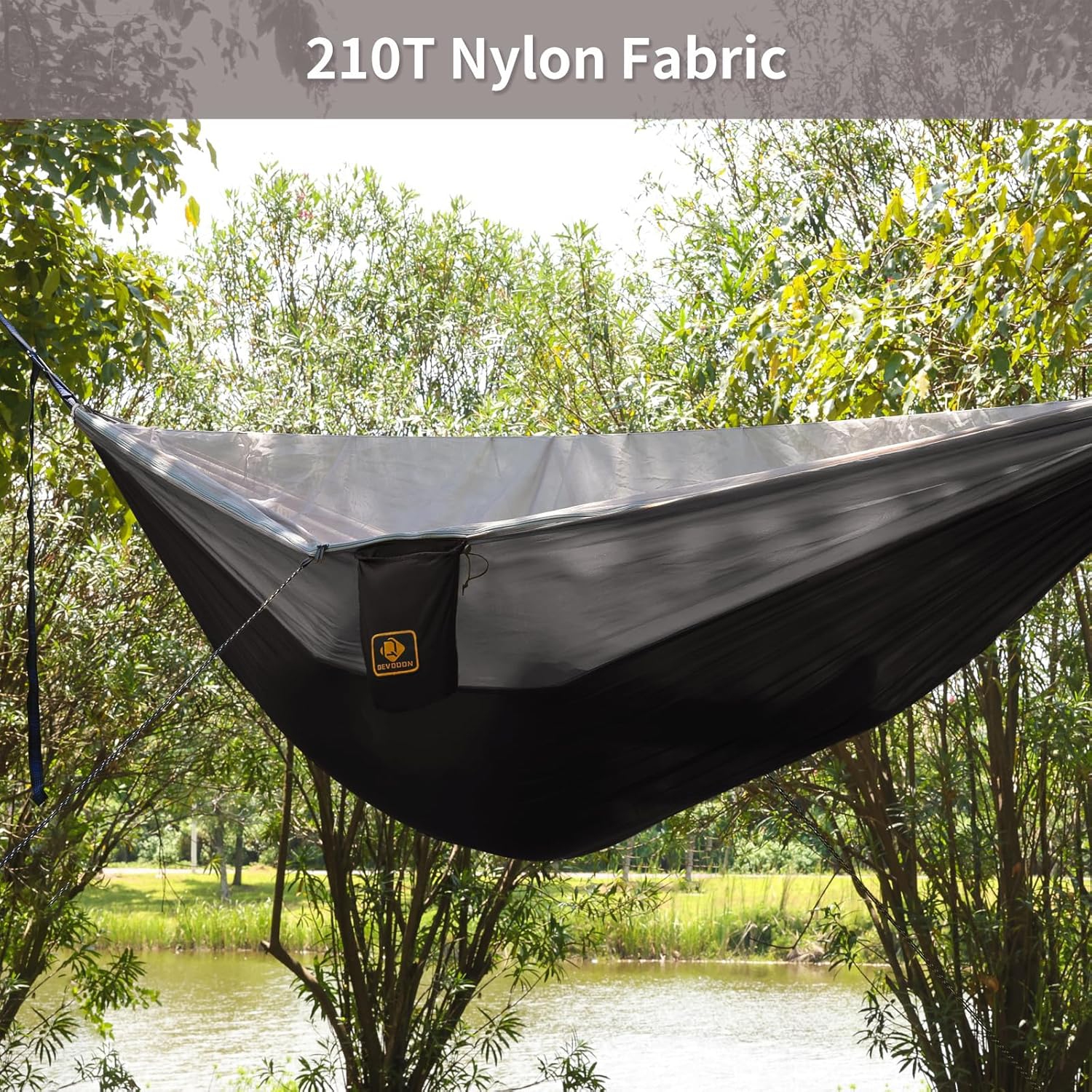 Camping Hammock, Portable Hammocks Lightweight Nylon Parachute Hammock with Tree Straps,for Camping, Travel,Hiking,Backpacking,Beach,Black&grey