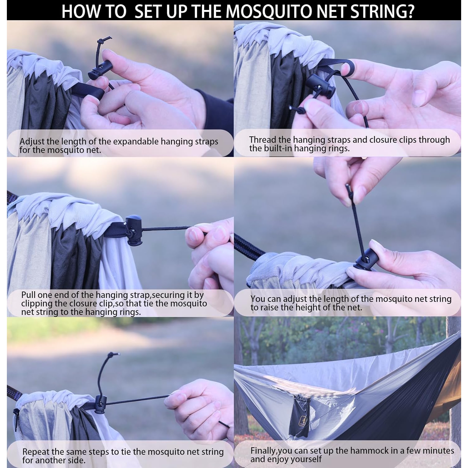 Camping Hammock, Portable Hammocks Lightweight Nylon Parachute Hammock with Tree Straps,for Camping, Travel,Hiking,Backpacking,Beach,Black&grey