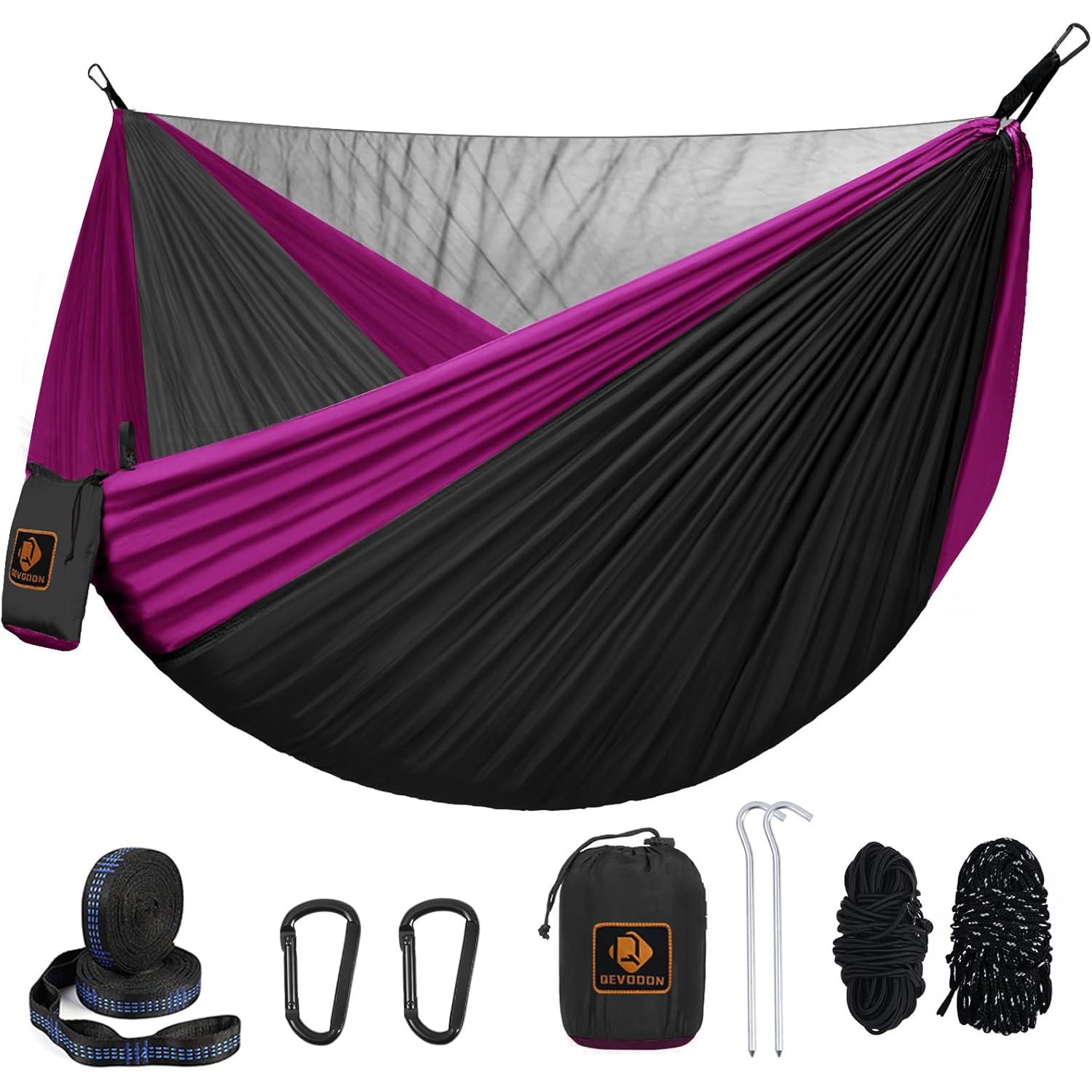 Camping Hammock, Portable Hammocks Lightweight Nylon Parachute Hammock with Tree Straps,for Camping, Travel,Hiking,Backpacking,Beach,Black&pink
