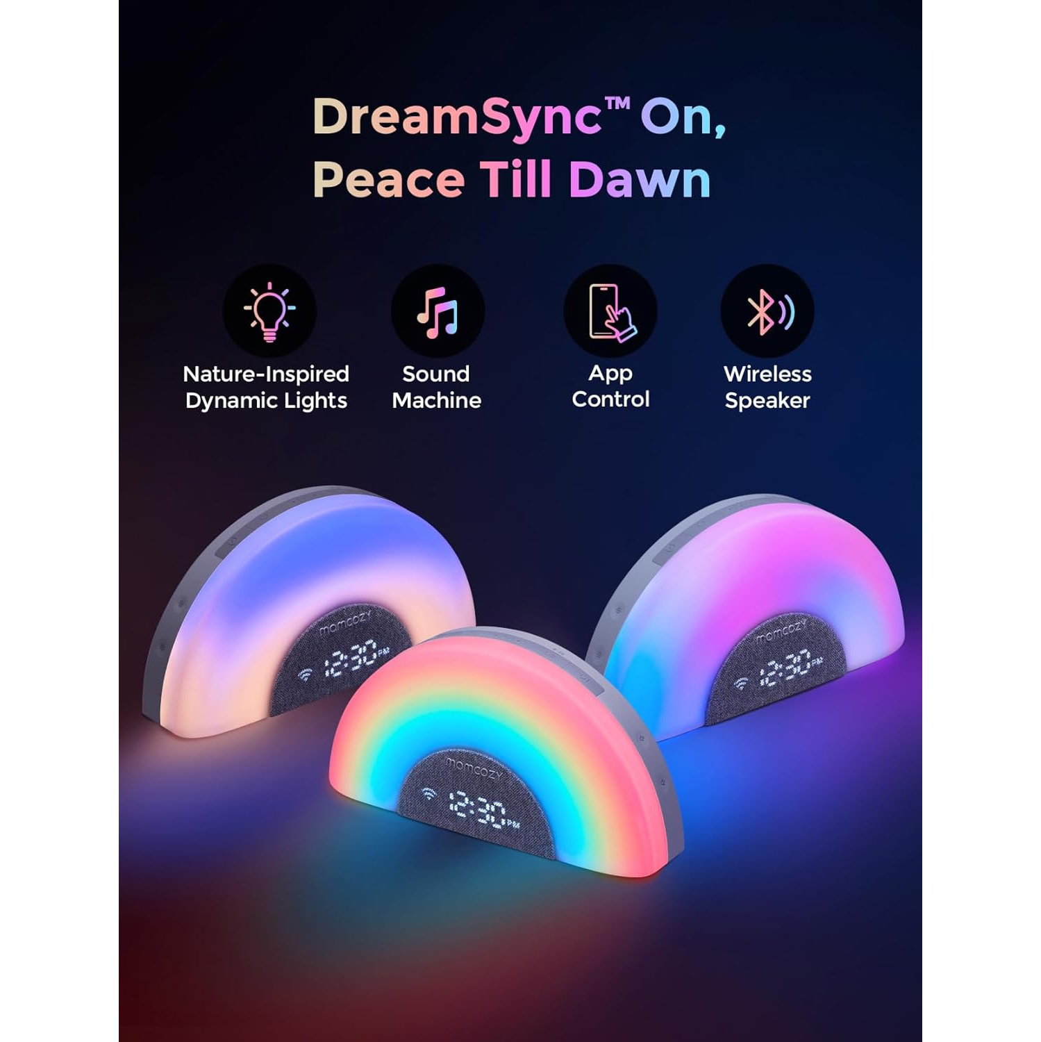 Momcozy DreamSync™ Baby Sound Machine, Night Light, APP Control Baby Sleep Trainer, Routine Builder, White Noise Machine with 34 Soothing Sounds,