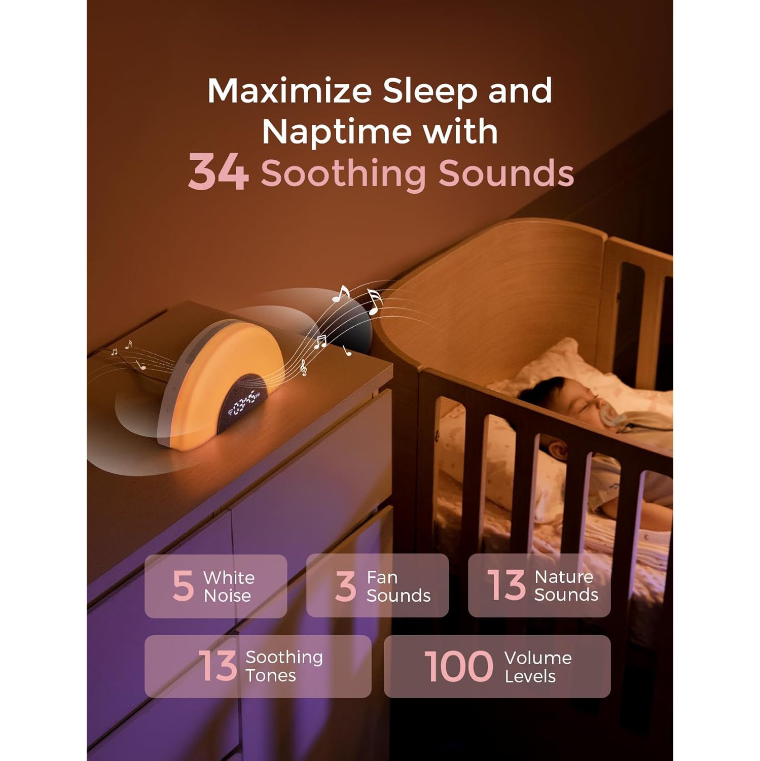 Momcozy DreamSync™ Baby Sound Machine, Night Light, APP Control Baby Sleep Trainer, Routine Builder, White Noise Machine with 34 Soothing Sounds,