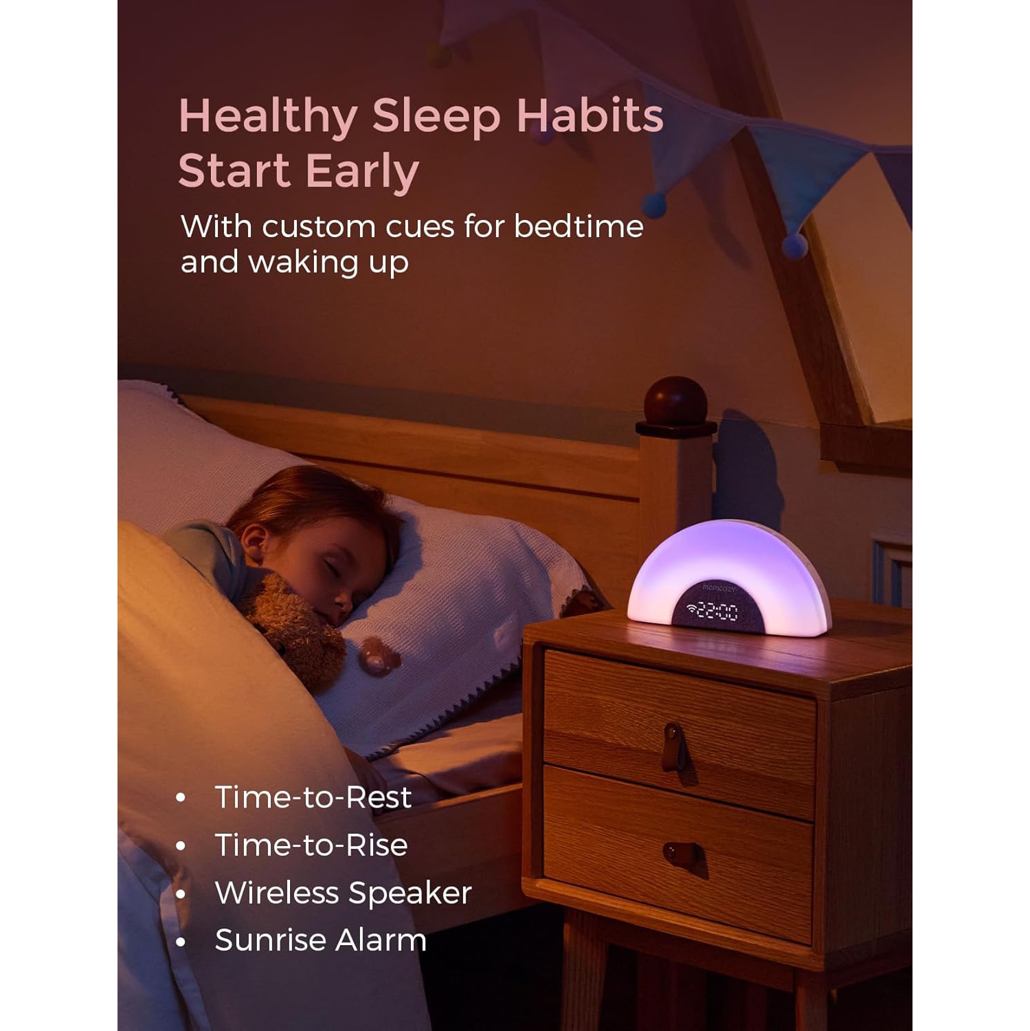 Momcozy DreamSync™ Baby Sound Machine, Night Light, APP Control Baby Sleep Trainer, Routine Builder, White Noise Machine with 34 Soothing Sounds,