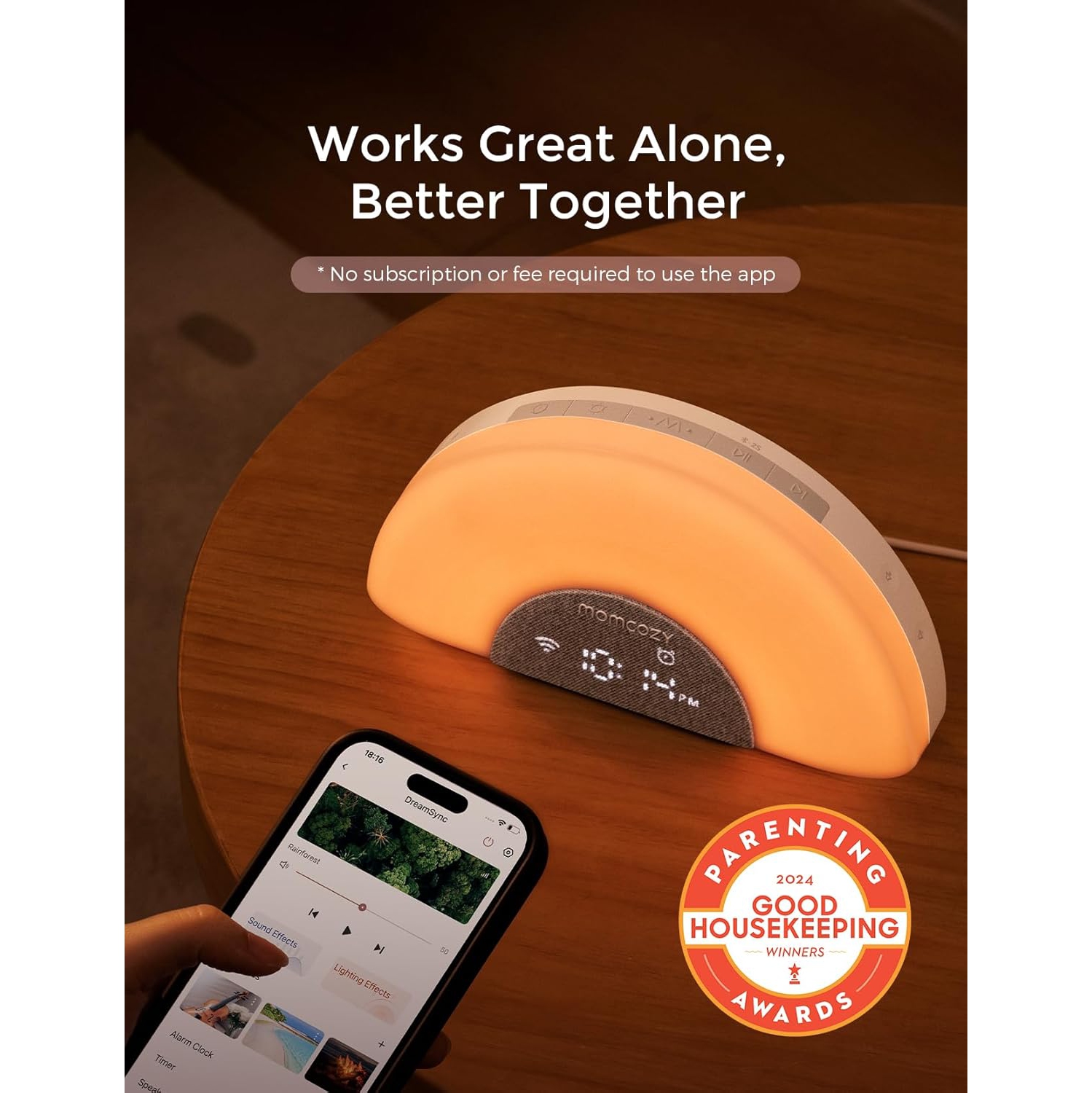 Momcozy DreamSync™ Baby Sound Machine, Night Light, APP Control Baby Sleep Trainer, Routine Builder, White Noise Machine with 34 Soothing Sounds,