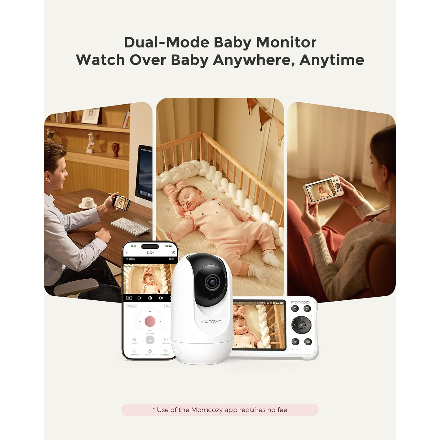 Momcozy Smart WiFi Baby Monitor with Camera and Audio, 5" 1080P Screen with Wall Mount, Motion & Cry Detection, Safe Fence, Clear Night Vision,