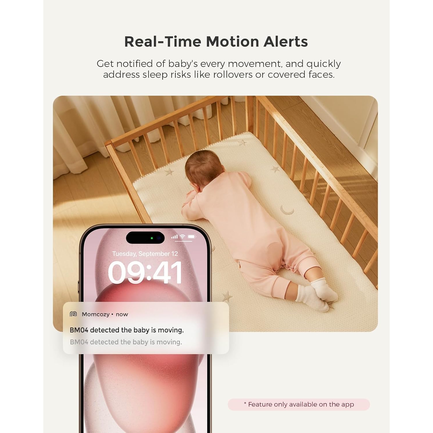 Momcozy Smart WiFi Baby Monitor with Camera and Audio, 5" 1080P Screen with Wall Mount, Motion & Cry Detection, Safe Fence, Clear Night Vision,