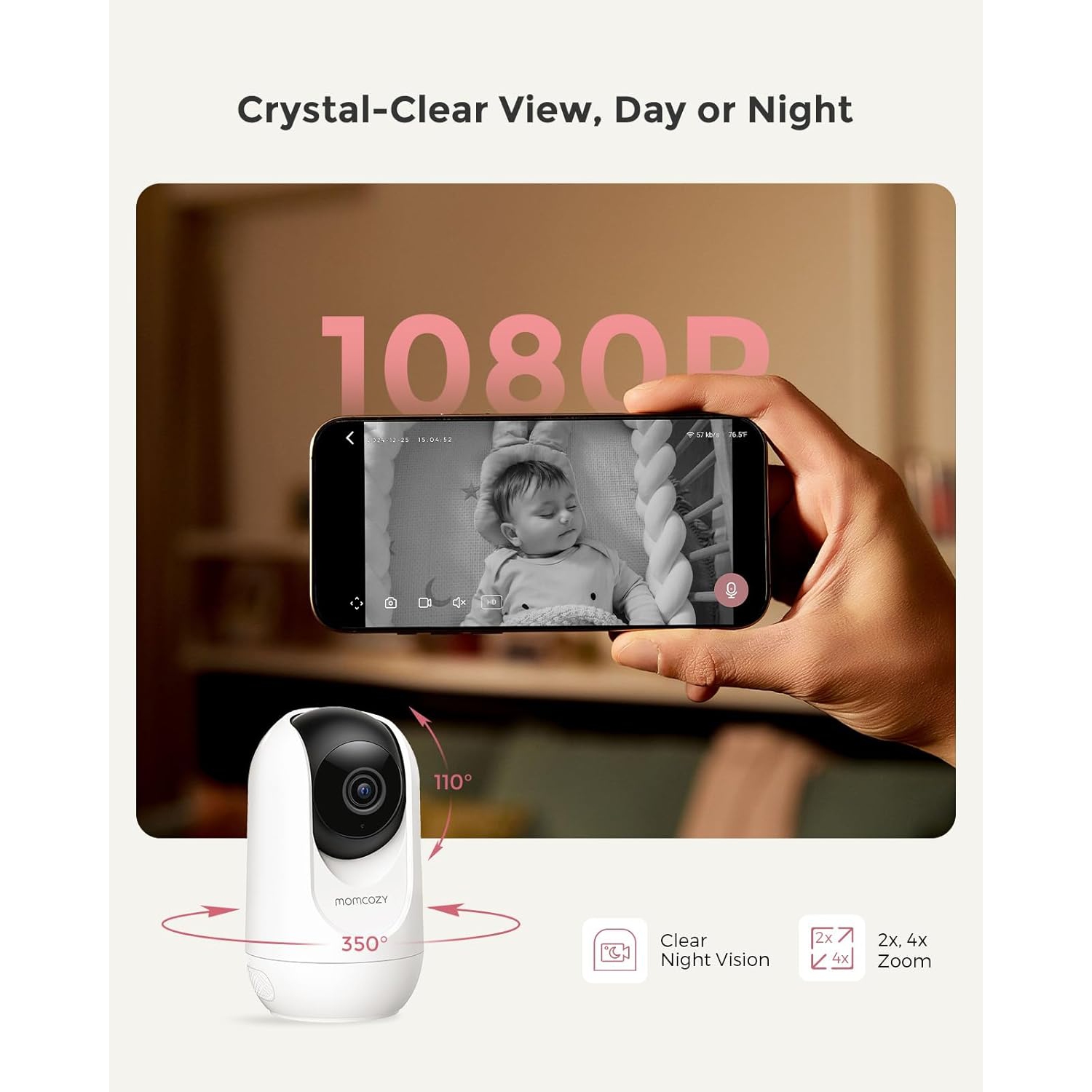 Momcozy Smart WiFi Baby Monitor with Camera and Audio, 5" 1080P Screen with Wall Mount, Motion & Cry Detection, Safe Fence, Clear Night Vision,