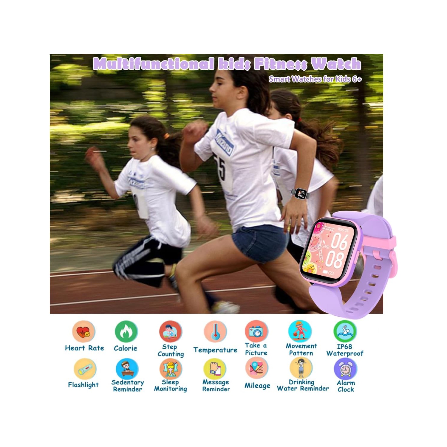 Kids Smart Watch for Boys Girls,Fitness Activity Tracker, Heart Rate Sleep Monitor, Pedometer,Alarm Clock, Kids Smartwatch-Blue