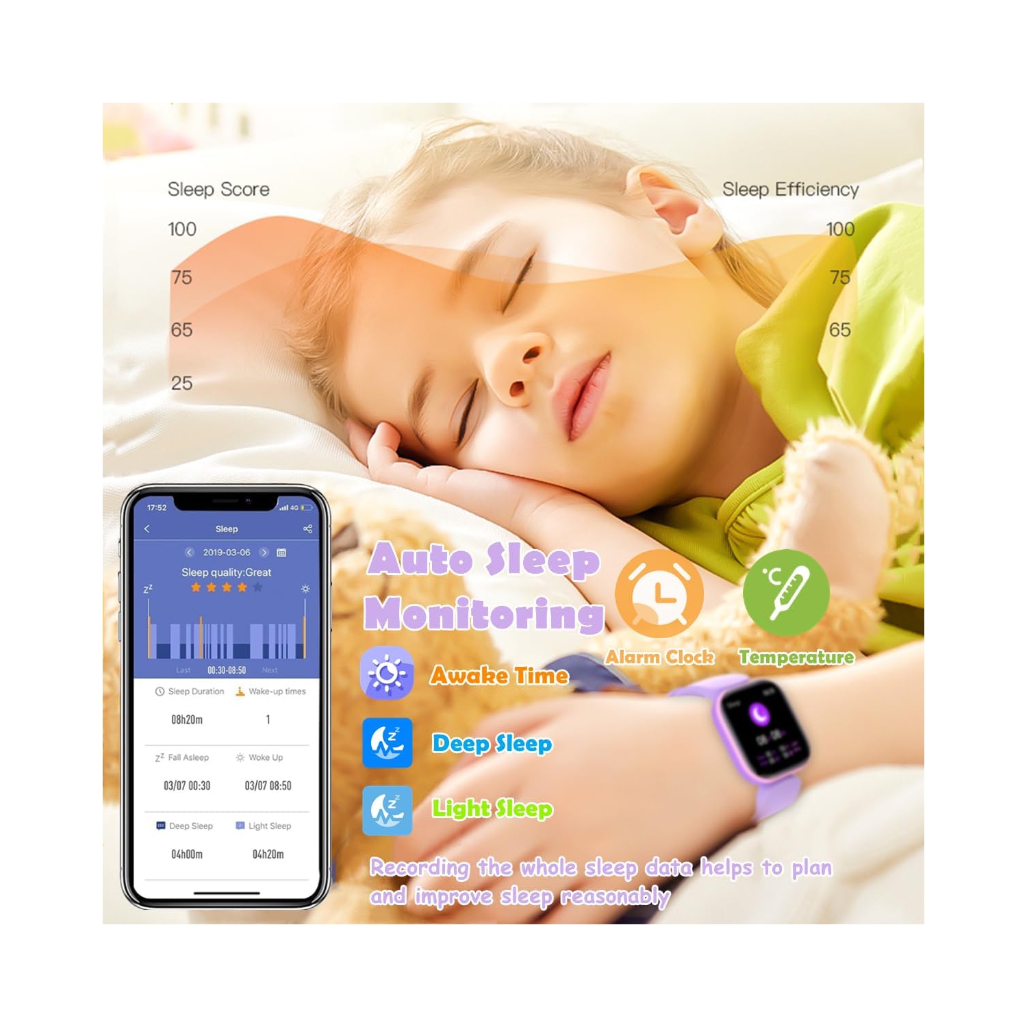 Kids Smart Watch for Boys Girls,Fitness Activity Tracker, Heart Rate Sleep Monitor, Pedometer,Alarm Clock, Kids Smartwatch-Blue