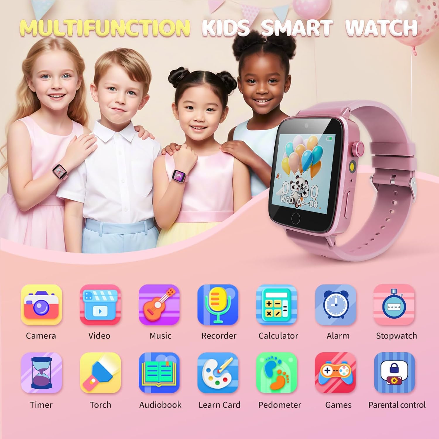 Smartwatch for Girls Toys Age 4-12,Smart Watch with Camera 26 Puzzle Games Alarm Clock,Smart Watch Birthday Gift for 8/9/10 Years Old Girls-Pink
