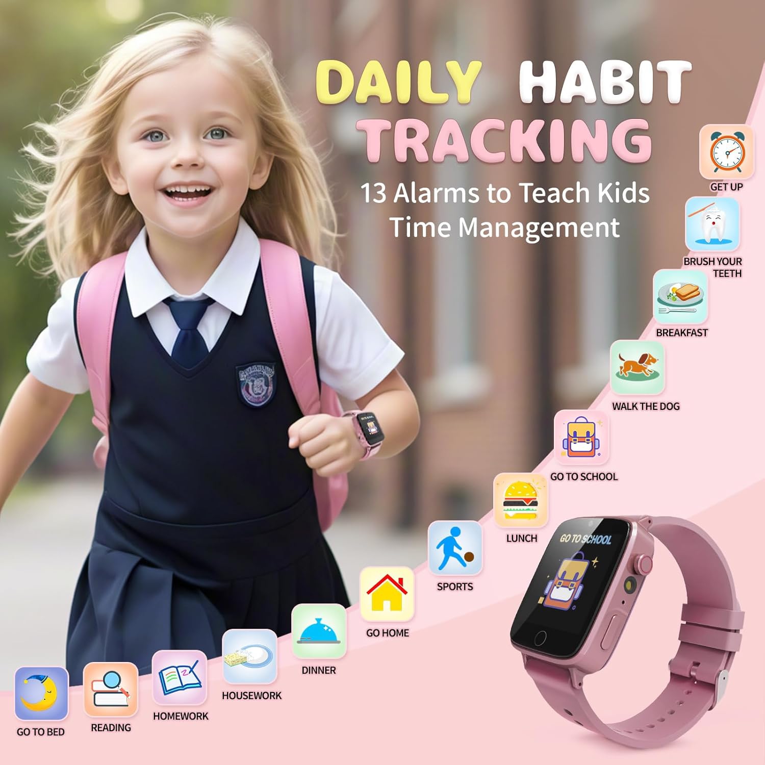Smartwatch for Girls Toys Age 4-12,Smart Watch with Camera 26 Puzzle Games Alarm Clock,Smart Watch Birthday Gift for 8/9/10 Years Old Girls-Pink