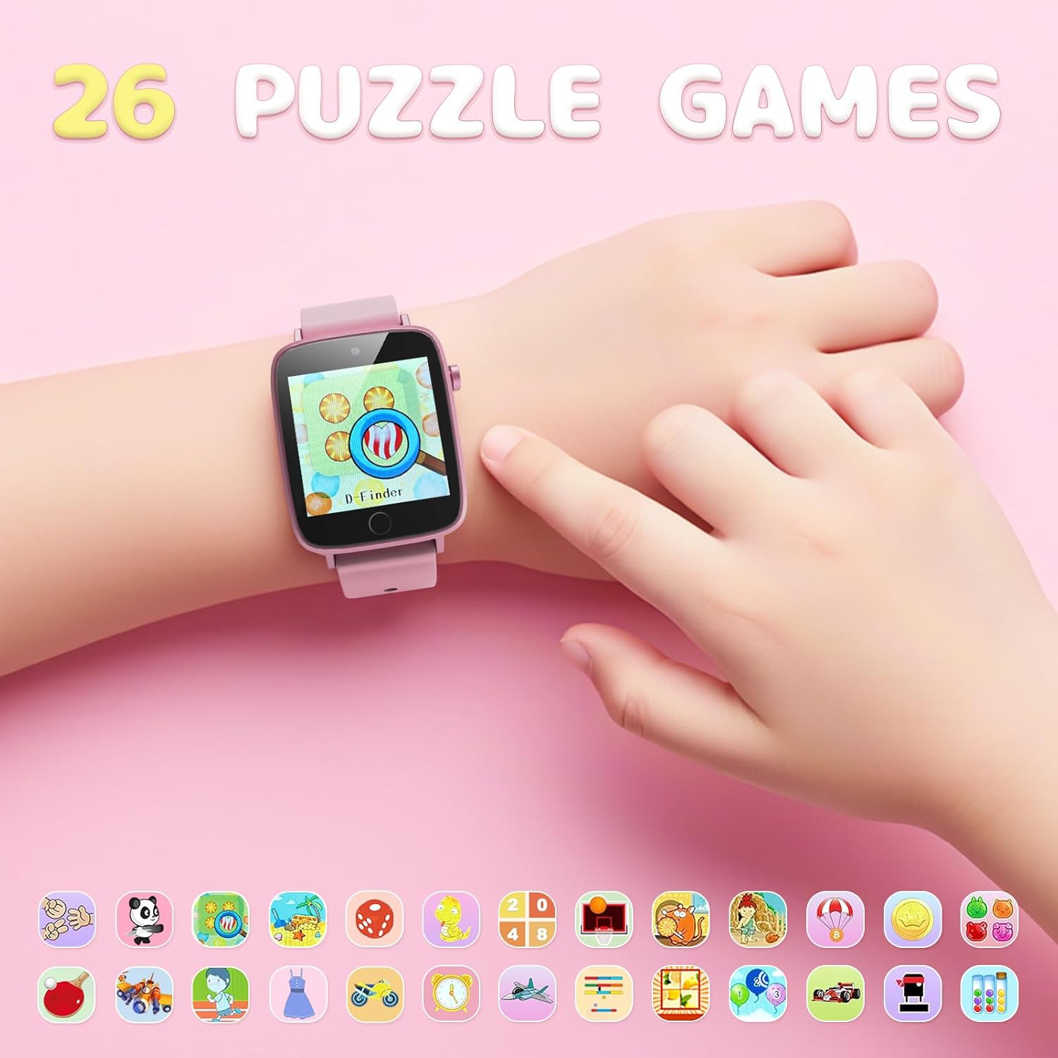 Smartwatch for Girls Toys Age 4-12,Smart Watch with Camera 26 Puzzle Games Alarm Clock,Smart Watch Birthday Gift for 8/9/10 Years Old Girls-Pink