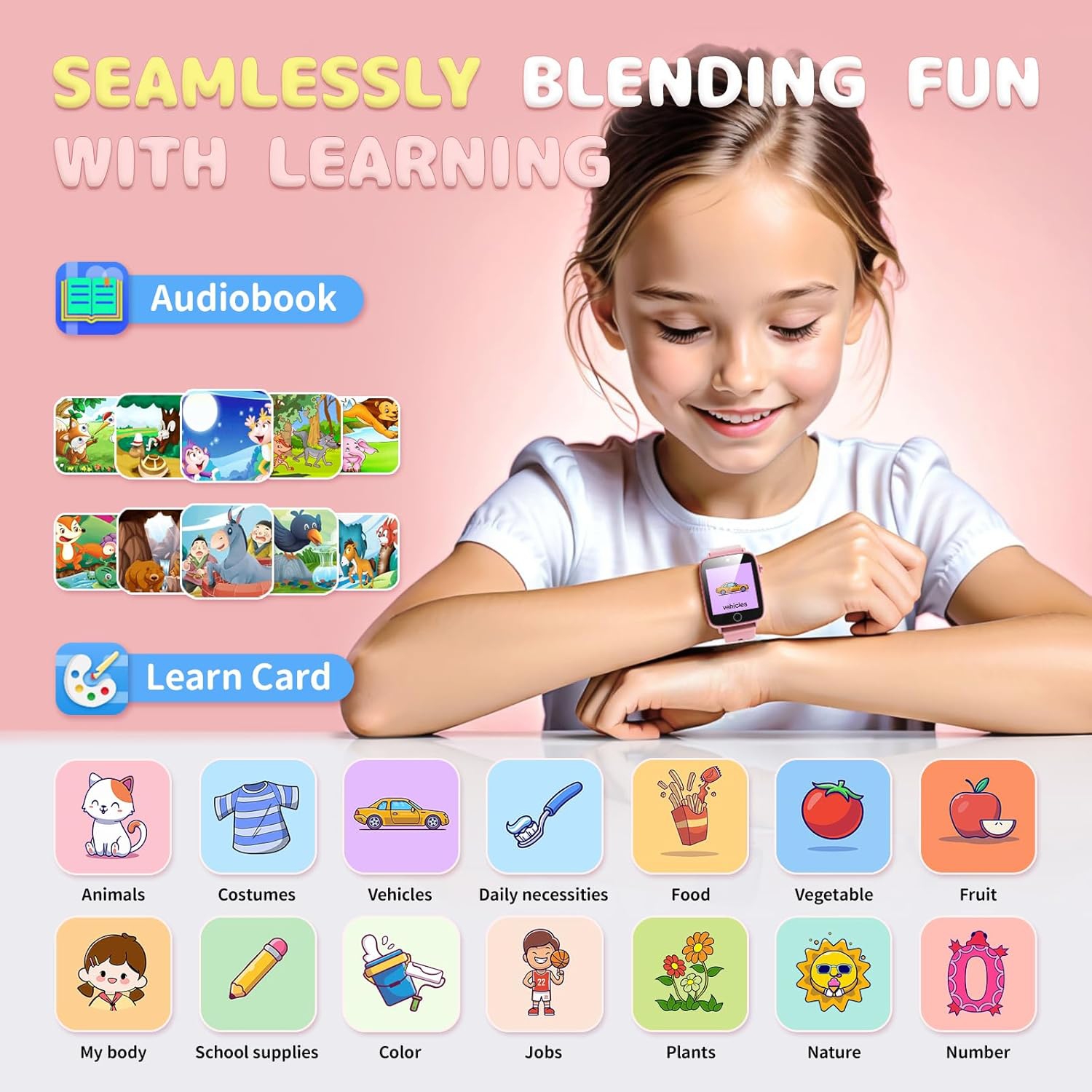Smartwatch for Girls Toys Age 4-12,Smart Watch with Camera 26 Puzzle Games Alarm Clock,Smart Watch Birthday Gift for 8/9/10 Years Old Girls-Pink