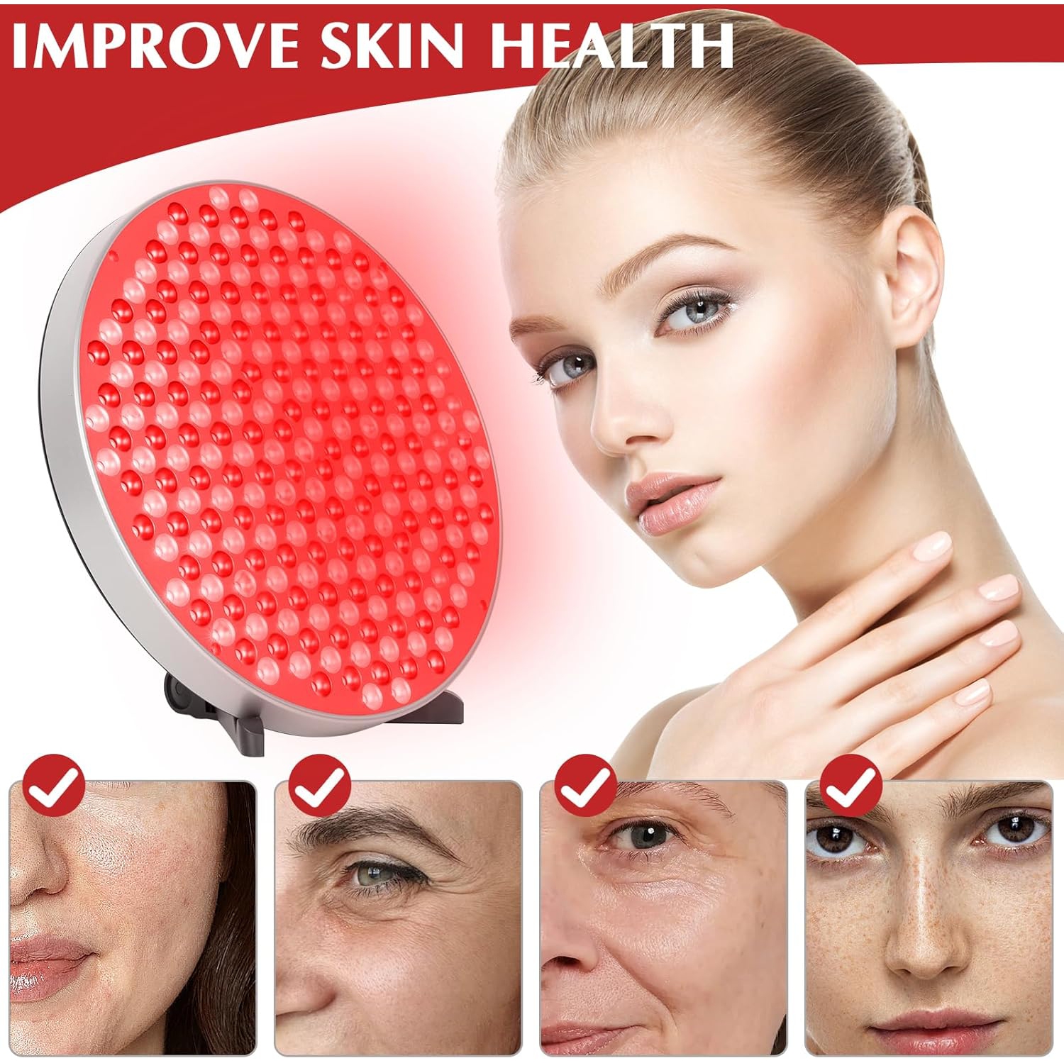 Red Light Therapy Lamp with Stand,660nm 850nm Infrared Light Combo Panel,Red Light Therapy Device for Body Face,Skin Beauty,Pain Relief of Muscle &