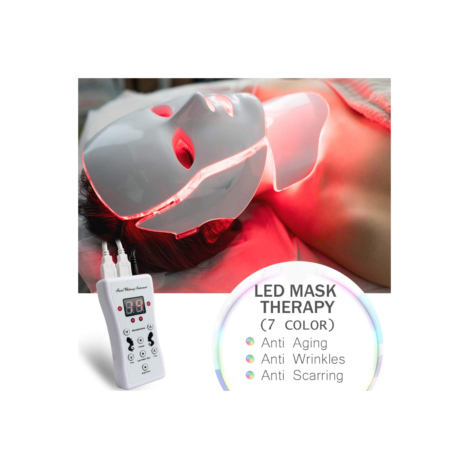 LED Light Therapy Face Mask 7-Color Skin Rejuvenation Therapy Photon Mask Facial Skin Care-White