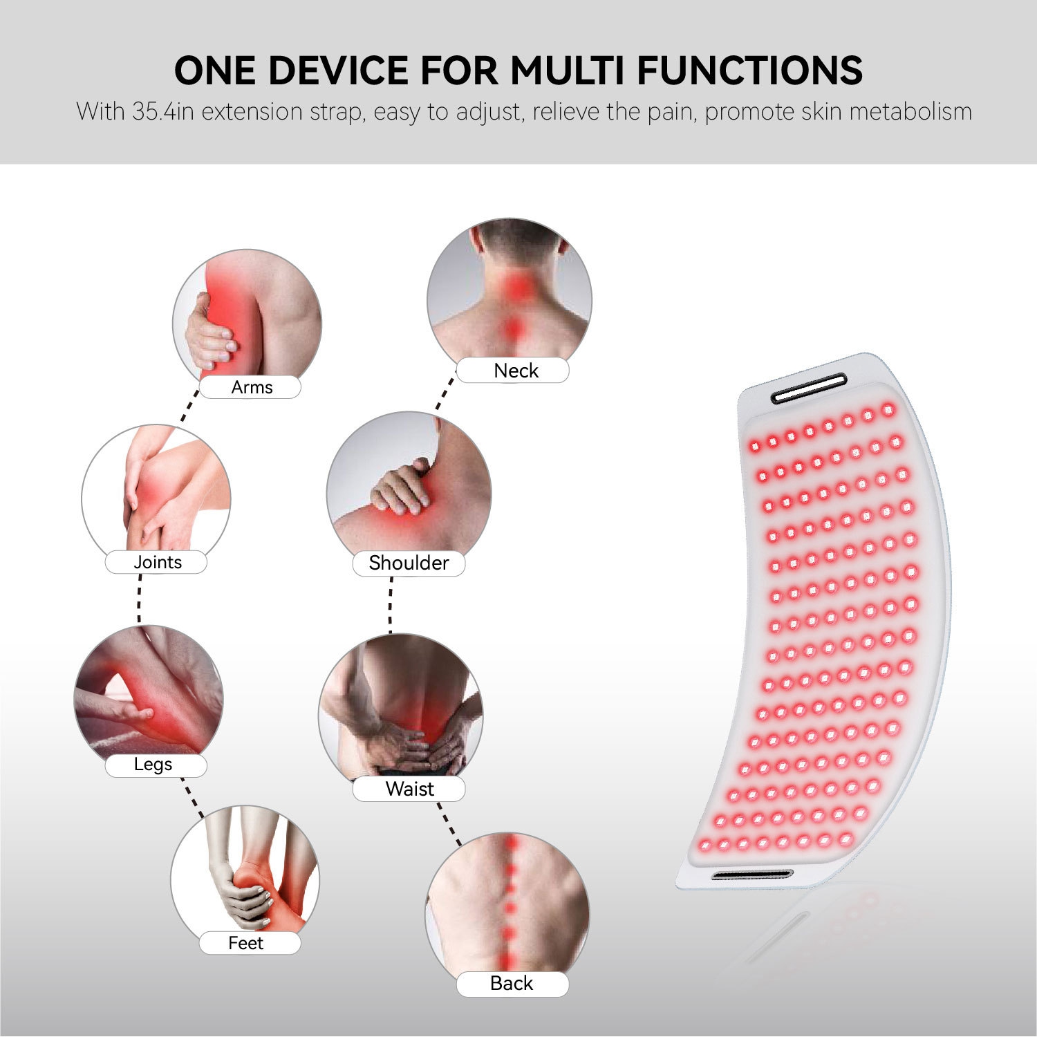 Red Light Therapy Belt for Body,Cordless Near Infrared Light Therapy Waist Pad for Pain Relief & Skin Care,LED Light Therapy Wrap for Muscle Shoulder